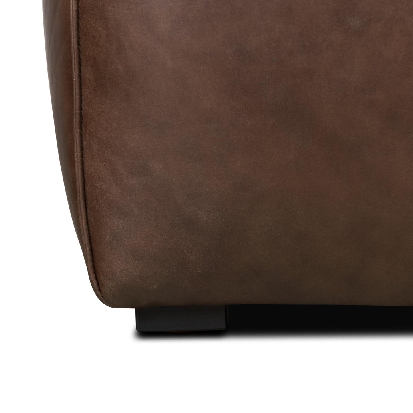POLY & BARK Denver Ottoman – 43" Large Pouf with Feather-Down Topper – Full-Grain Leather Upholstered Pouf Ottoman for Living Room – Vintage Italian Leather in Cognac Tan