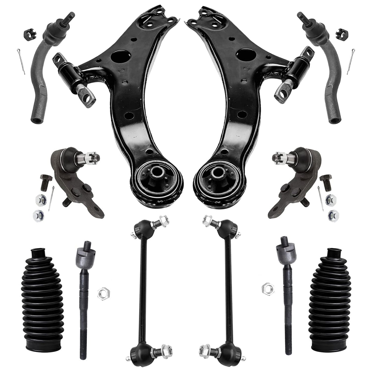 Detroit Axle - 12pc Front End Kit for 07-13 Chevy Silverado 1500 GMC Sierra | Suburban Yukon XL 1500 Tahoe Escalade ESV EXT, 2 Upper Control Arms 2 Sway Bars 4 Tie Rods 2 Lower Ball Joints 2 Boots