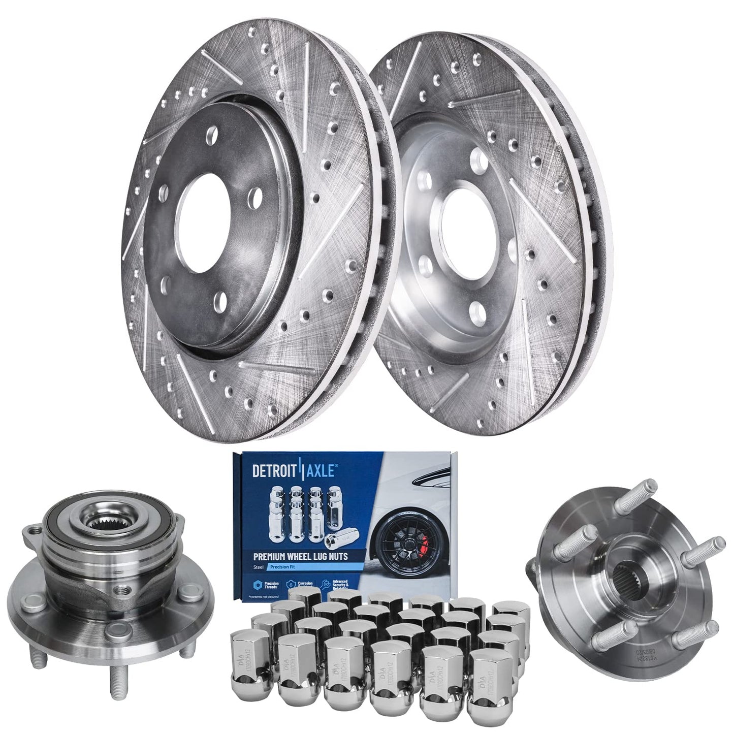 Detroit Axle - Brake Kit for 2012-2020 Ford F-150 Drilled & Slotted Brake Rotors and Ceramic Brakes Pads 2013 2014 2015 2016 2017 2018 2019 Front and Rear Replacement