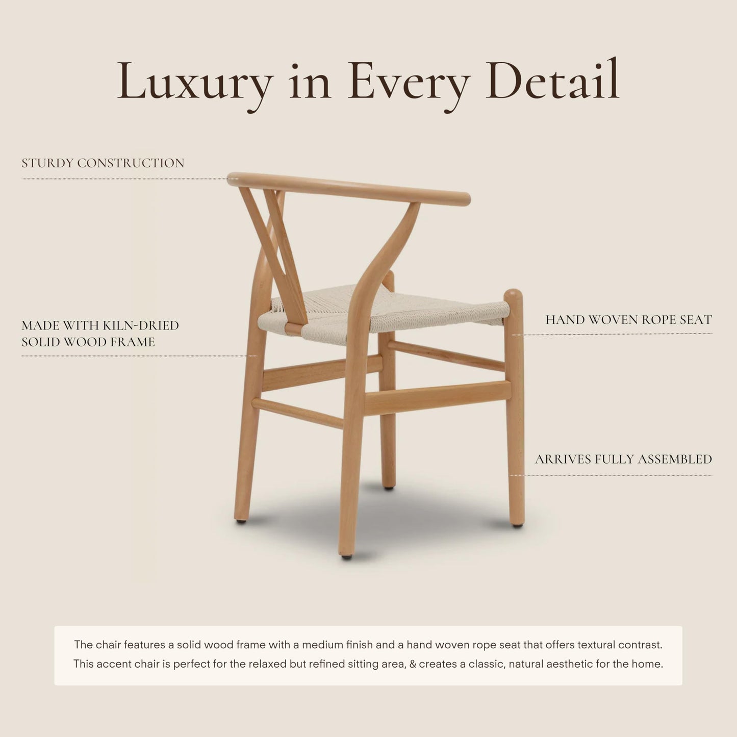 POLY & BARK Weave Dining Chair – Mid-Century Modern Wishbone Dining Chair with Arms, Solid Wood Frame, Indoor Use – Black – Single - Ideal for Dining Room, Kitchen or Stylish Accent Setting