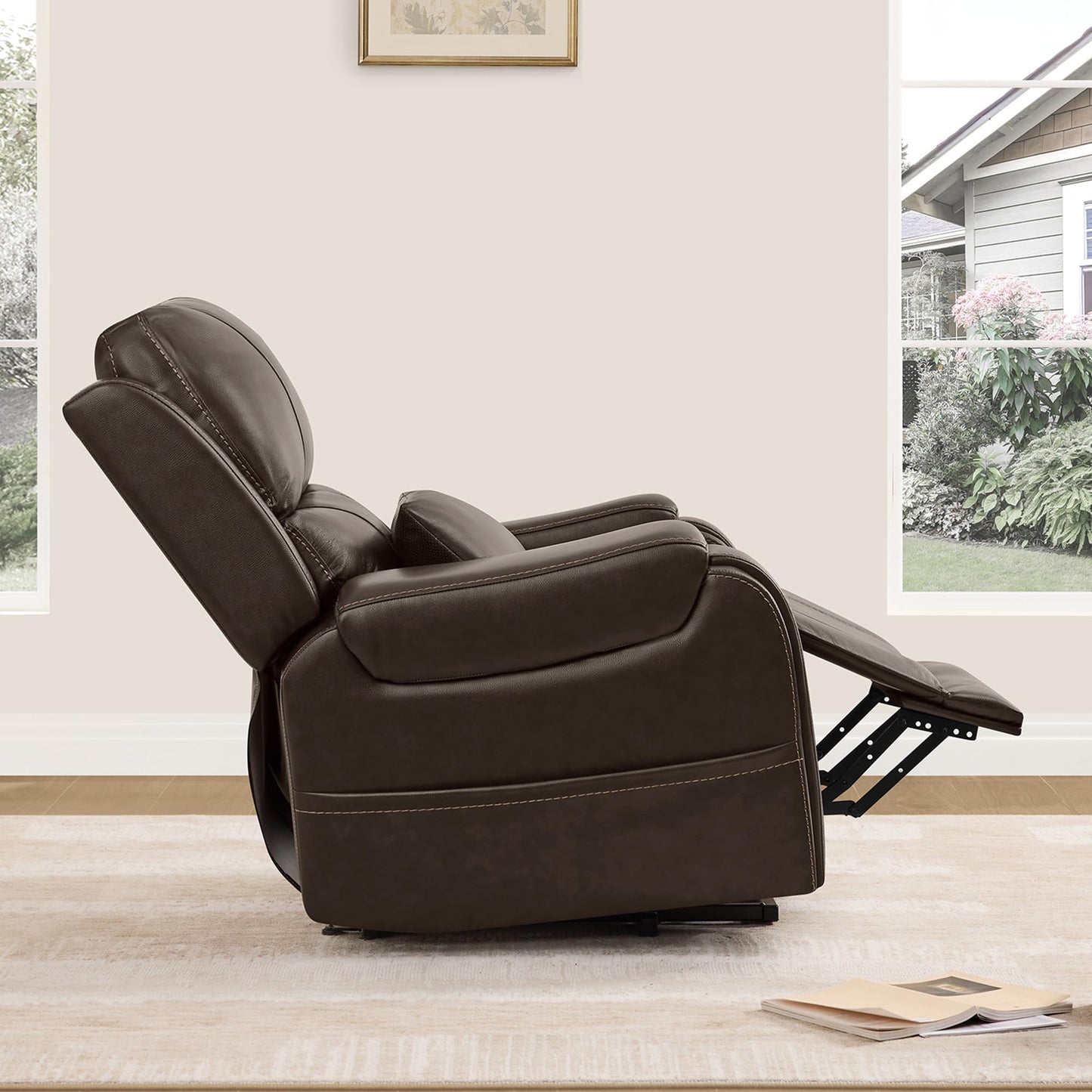 CHITA Power Lift Recliner Chair for Elderly with Heat and Massage, Genuine Leather Electric Lift Chairs with Cup Holder, Removable Lumbar Pillow, 2 Side Pockets, Leather in Navy