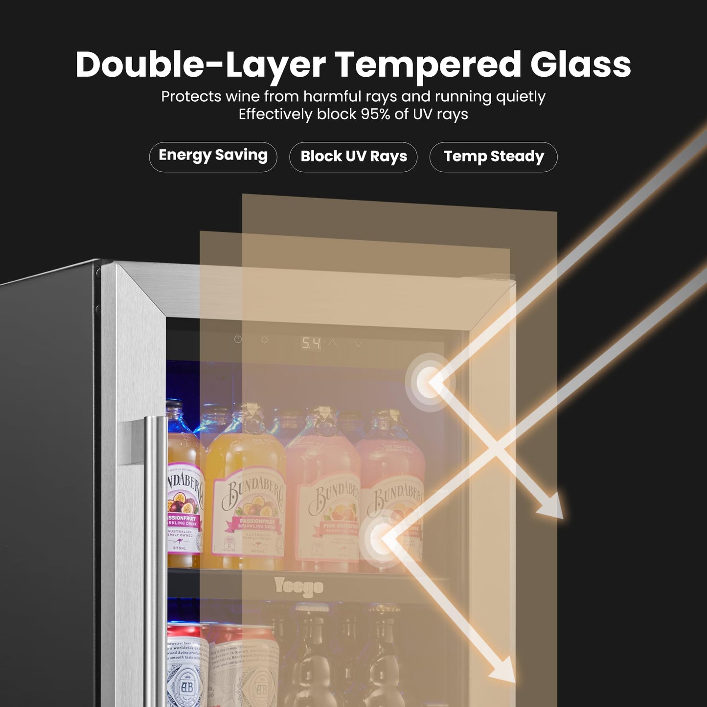 Yeego 24-Inch Beverage Refrigerator, Built-In or Freestanding Beverage Cooler, Up to 180 Cans, Glass Door Mini Fridge for Soda, Beer, Water & Wine (Left-Hinged)