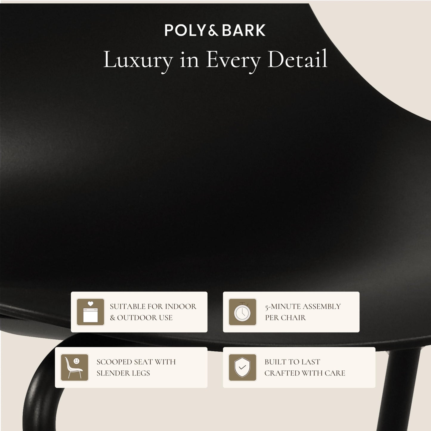 POLY & BARK Isla Modern Dining Chairs Set of 4 – Mid Century Modern Plastic Dining Chair with Metal Legs – Kitchen & Dining Room Chairs – Indoor/Outdoor – White