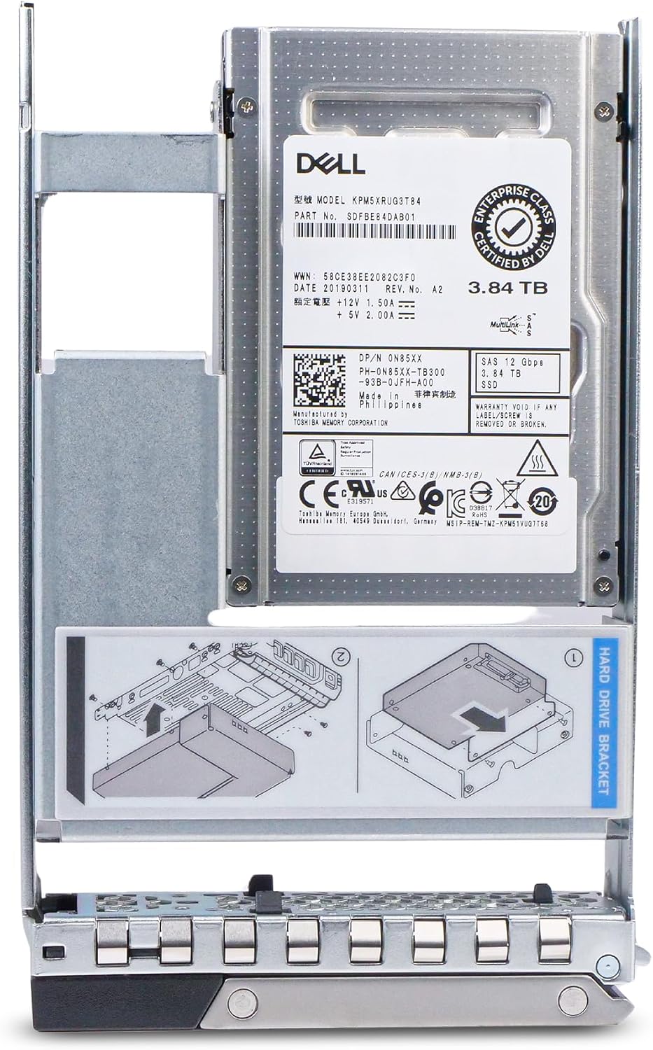 Dell 3.84TB SAS 12Gb/s 3D TLC Hybrid 3.5in Enterprise PowerEdge Read Intensive SSD for R440 R750 R450 T150 R470 T560 T40 R250 R740 R640 0N85XX G16 (Renewed)