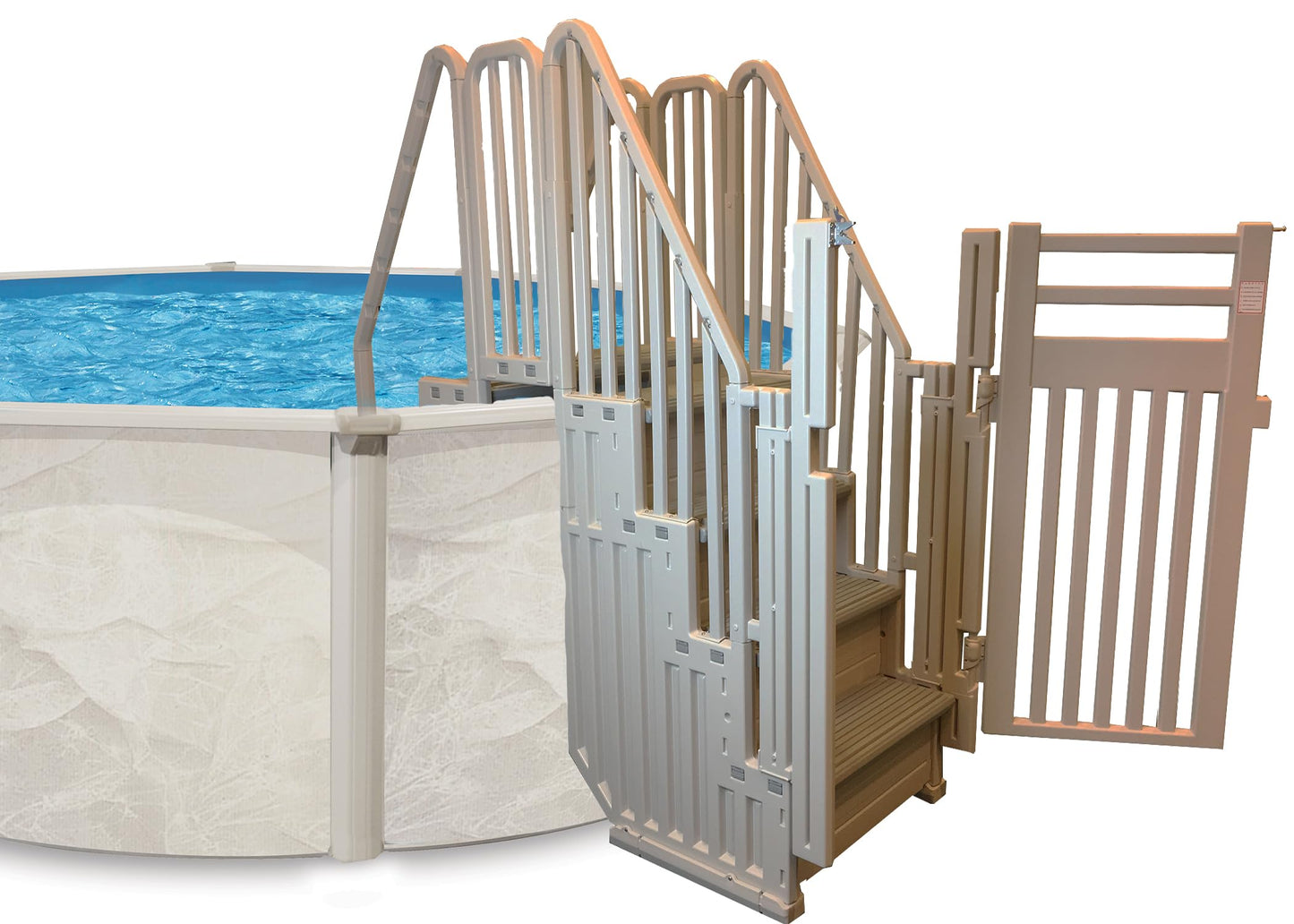 Confer Plastics Step-1X: Sturdy Above Ground Entry System with Dual Handrails and Slip-Resistant Steps, Easy Installation, Supports up to 400 lbs - Proudly Made in USA. Warm Grey with Grey Treads