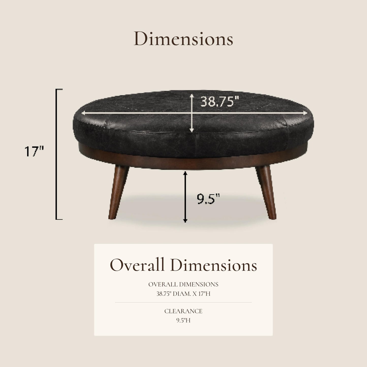POLY & BARK Denver Ottoman – 43" Large Pouf with Feather-Down Topper – Full-Grain Leather Upholstered Pouf Ottoman for Living Room – Vintage Italian Leather in Cognac Tan