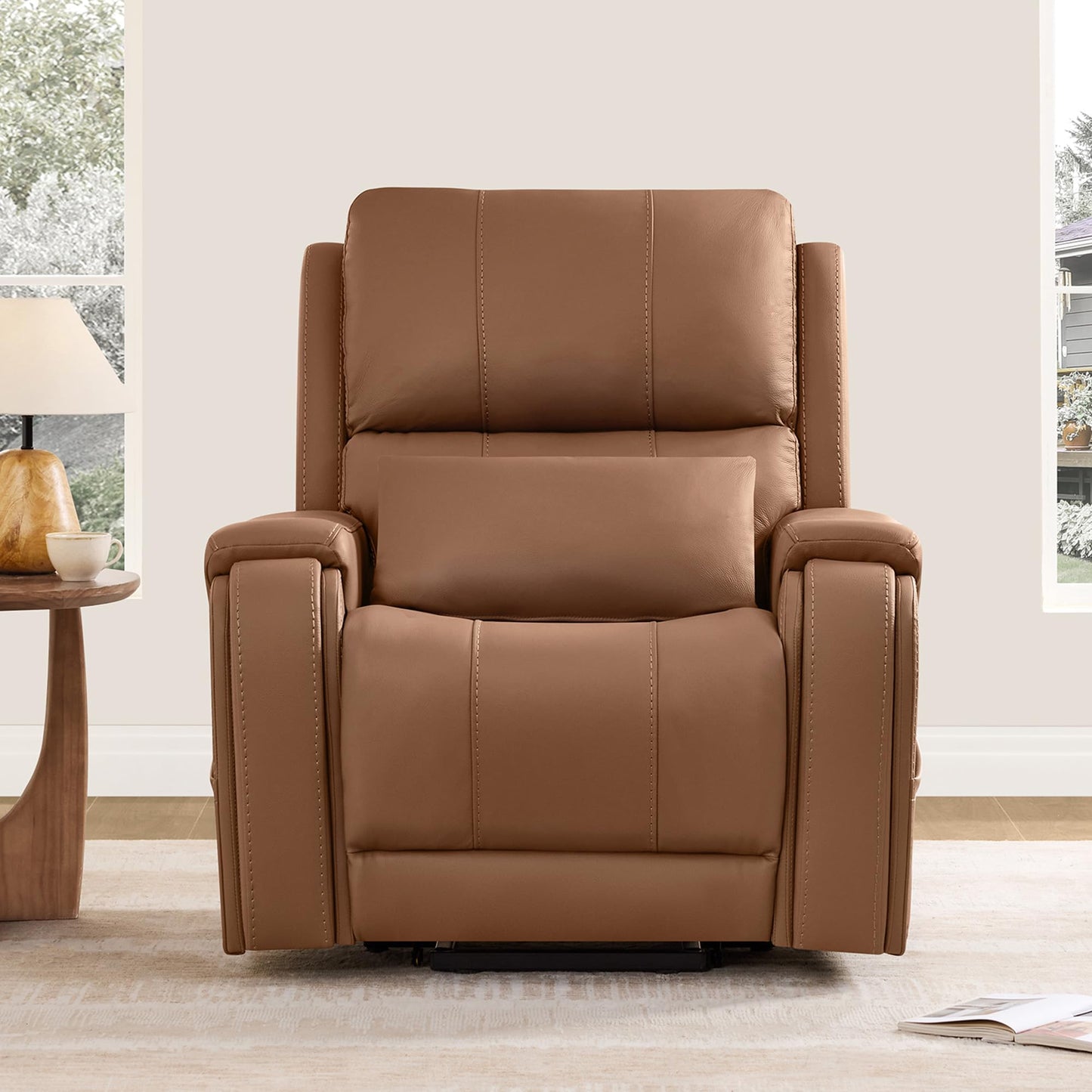 CHITA Power Lift Recliner Chair for Elderly with Heat and Massage, Genuine Leather Electric Lift Chairs with Cup Holder, Removable Lumbar Pillow, 2 Side Pockets, Leather in Navy