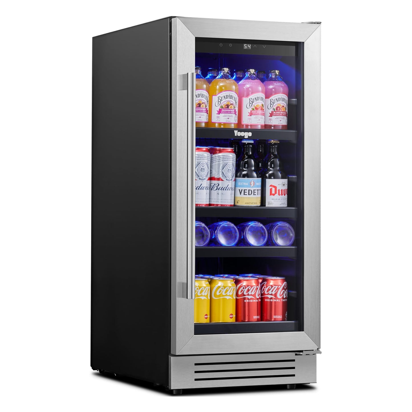 Yeego 24-Inch Beverage Refrigerator, Built-In or Freestanding Beverage Cooler, Up to 180 Cans, Glass Door Mini Fridge for Soda, Beer, Water & Wine (Left-Hinged)