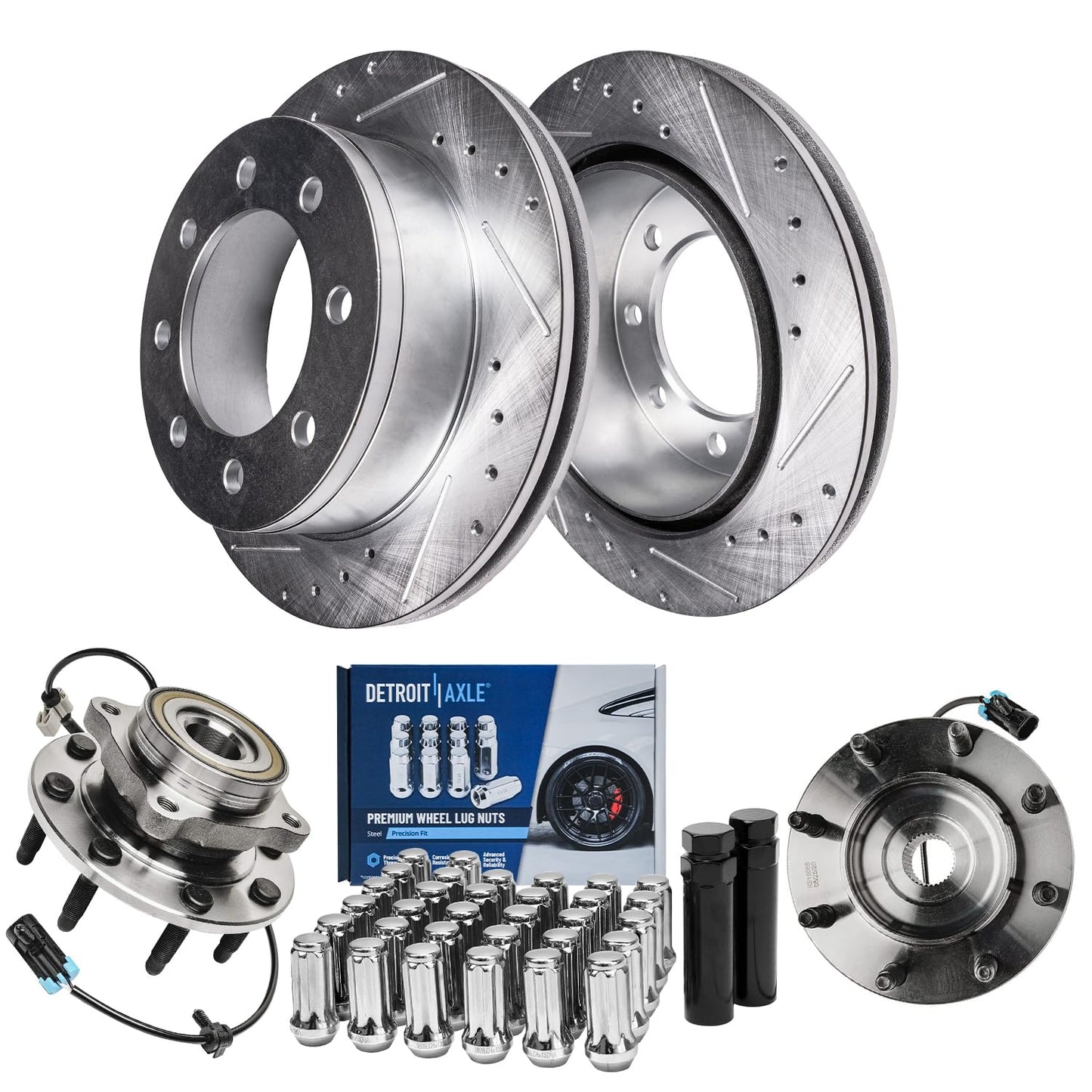 Detroit Axle - Brake Kit for 2012-2020 Ford F-150 Drilled & Slotted Brake Rotors and Ceramic Brakes Pads 2013 2014 2015 2016 2017 2018 2019 Front and Rear Replacement