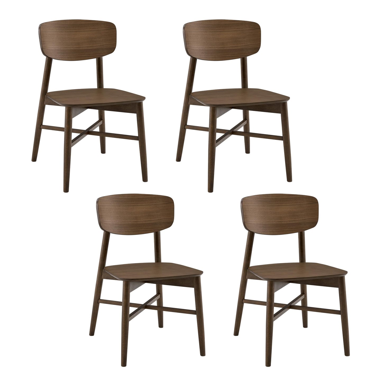 CHITA Soild Wood Dining Chairs Set of 4, Mid Century Modern Walnut Wood Kitchen Chairs with Curved Backrest, Dining Room Chair for Kitchen, Restaurant