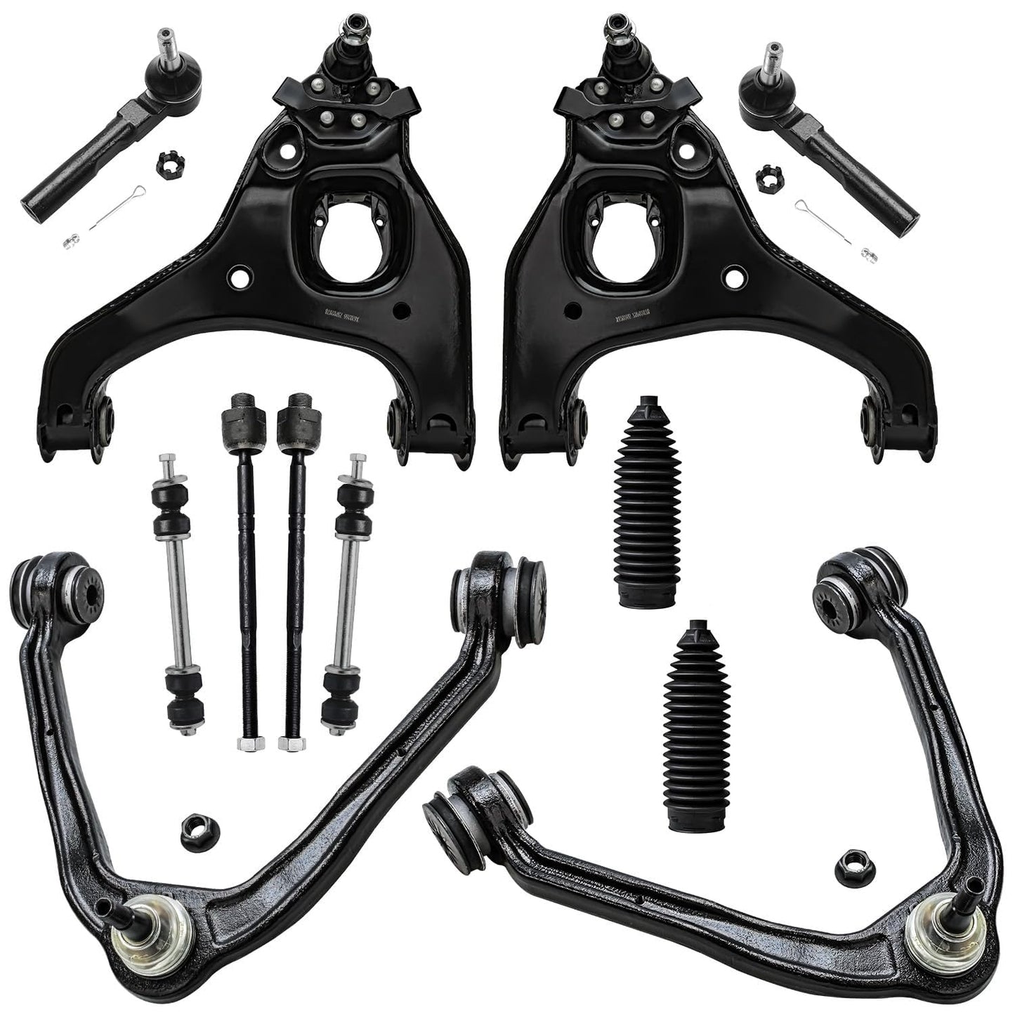 Detroit Axle - 12pc Front End Kit for 07-13 Chevy Silverado 1500 GMC Sierra | Suburban Yukon XL 1500 Tahoe Escalade ESV EXT, 2 Upper Control Arms 2 Sway Bars 4 Tie Rods 2 Lower Ball Joints 2 Boots