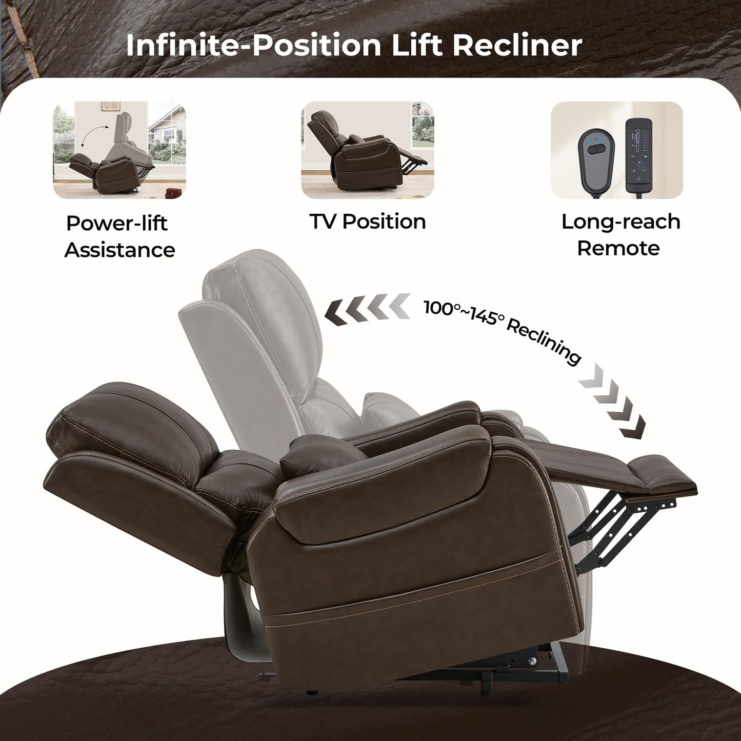 CHITA Power Lift Recliner Chair for Elderly with Heat and Massage, Genuine Leather Electric Lift Chairs with Cup Holder, Removable Lumbar Pillow, 2 Side Pockets, Leather in Navy
