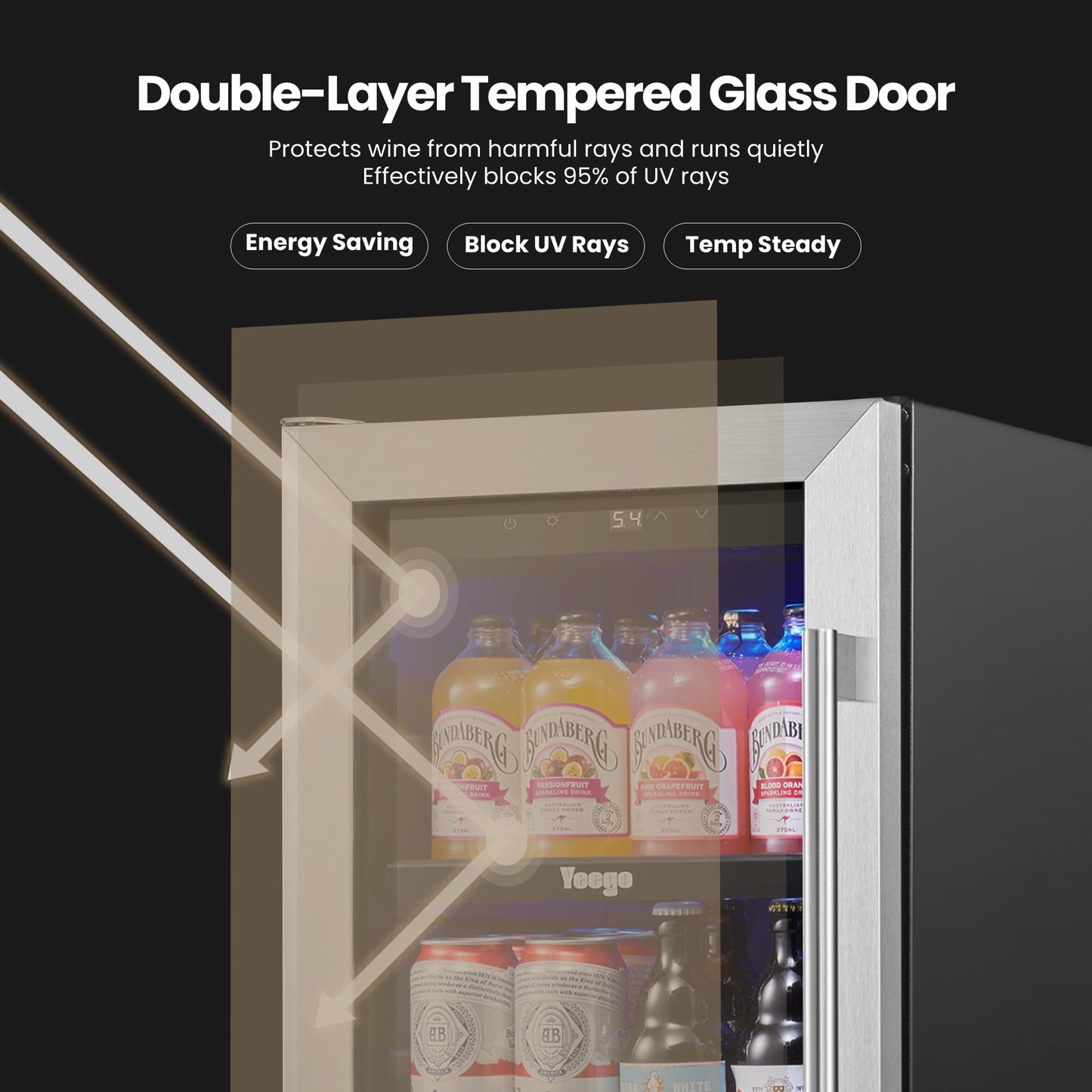 Yeego 24-Inch Beverage Refrigerator, Built-In or Freestanding Beverage Cooler, Up to 180 Cans, Glass Door Mini Fridge for Soda, Beer, Water & Wine (Left-Hinged)