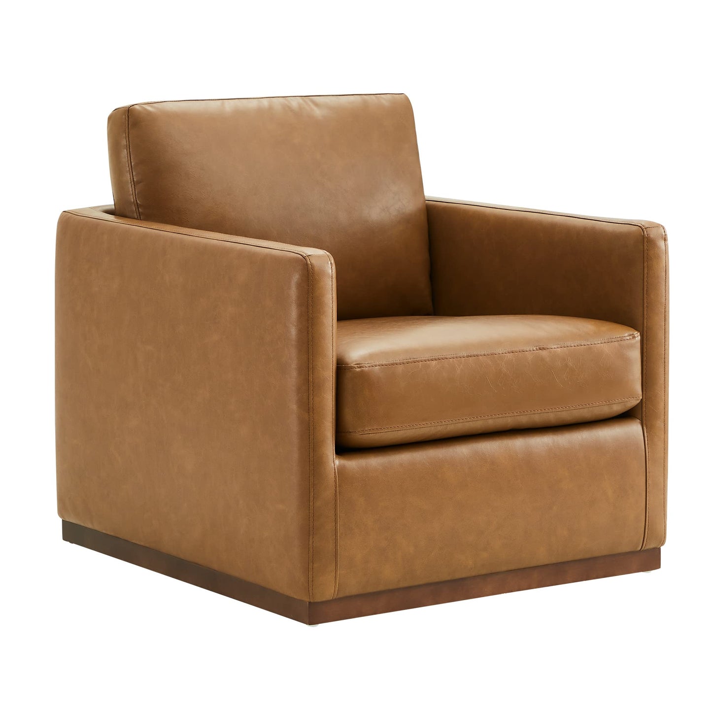 CHITA Genuine Leather Swivel Accent Chair, FSC Certified Mid Century Modern Arm Chair for Living Room and Bedroom, Fully Assembled, Saddle