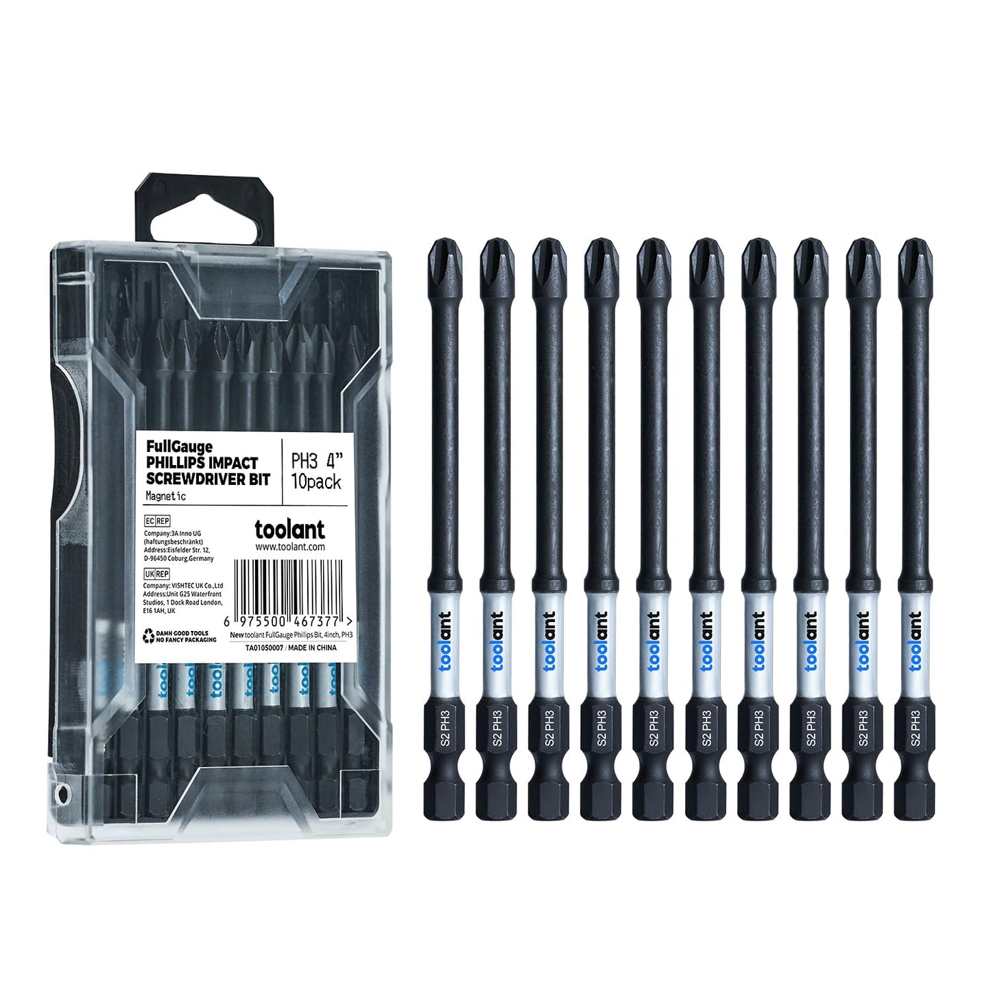 toolant 2 Inch Phillips Bit#2 Magnetic Anti Slip Impact Screwdriver Bits Set(10Pack)