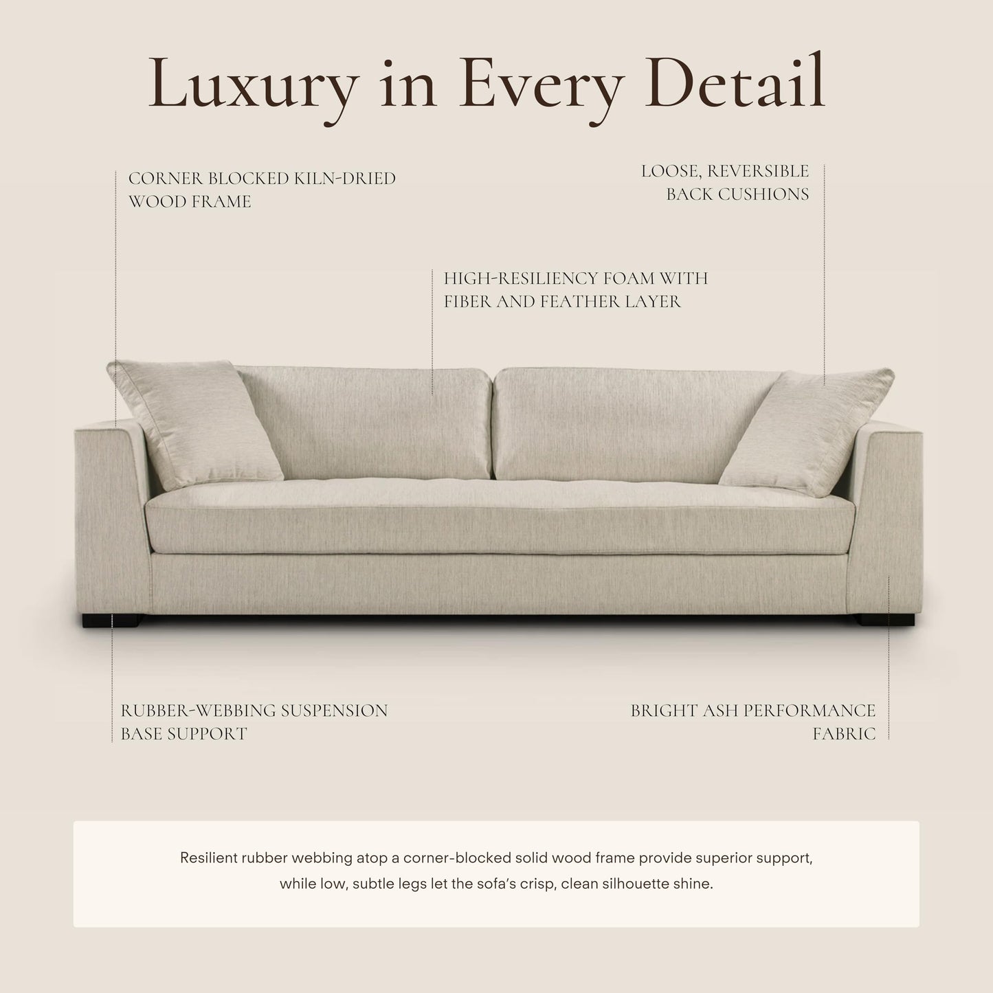 Poly & BARK Napa 88.5" Sofa with Deep Seating, Tailored Upholstered Finish, Clean Modern Lines, and Balanced Proportions for Comfortable and Refined Living Spaces