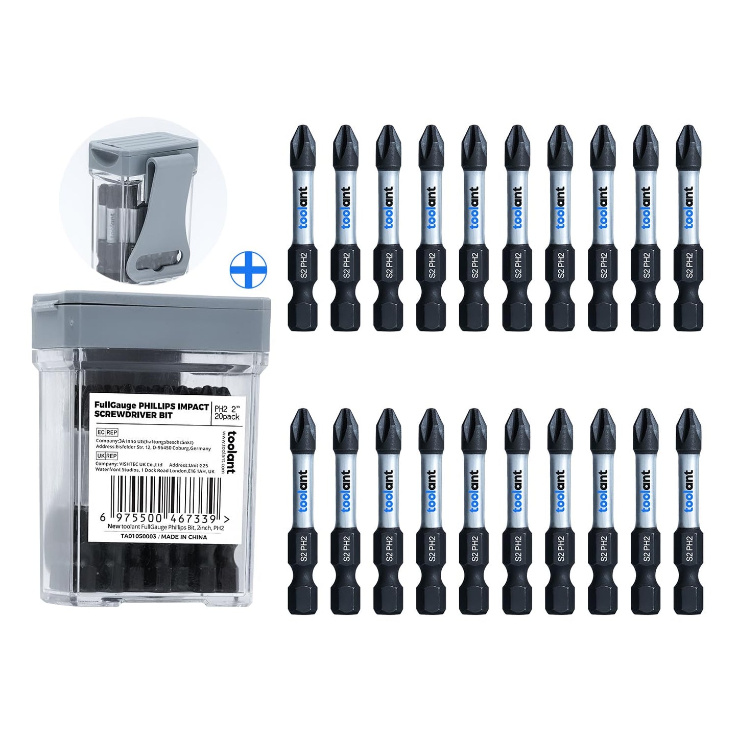toolant 2 Inch Phillips Bit#2 Magnetic Anti Slip Impact Screwdriver Bits Set(10Pack)
