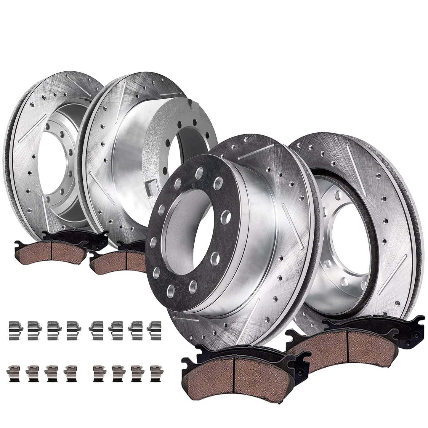 Detroit Axle - Brake Kit for 2012-2020 Ford F-150 Drilled & Slotted Brake Rotors and Ceramic Brakes Pads 2013 2014 2015 2016 2017 2018 2019 Front and Rear Replacement