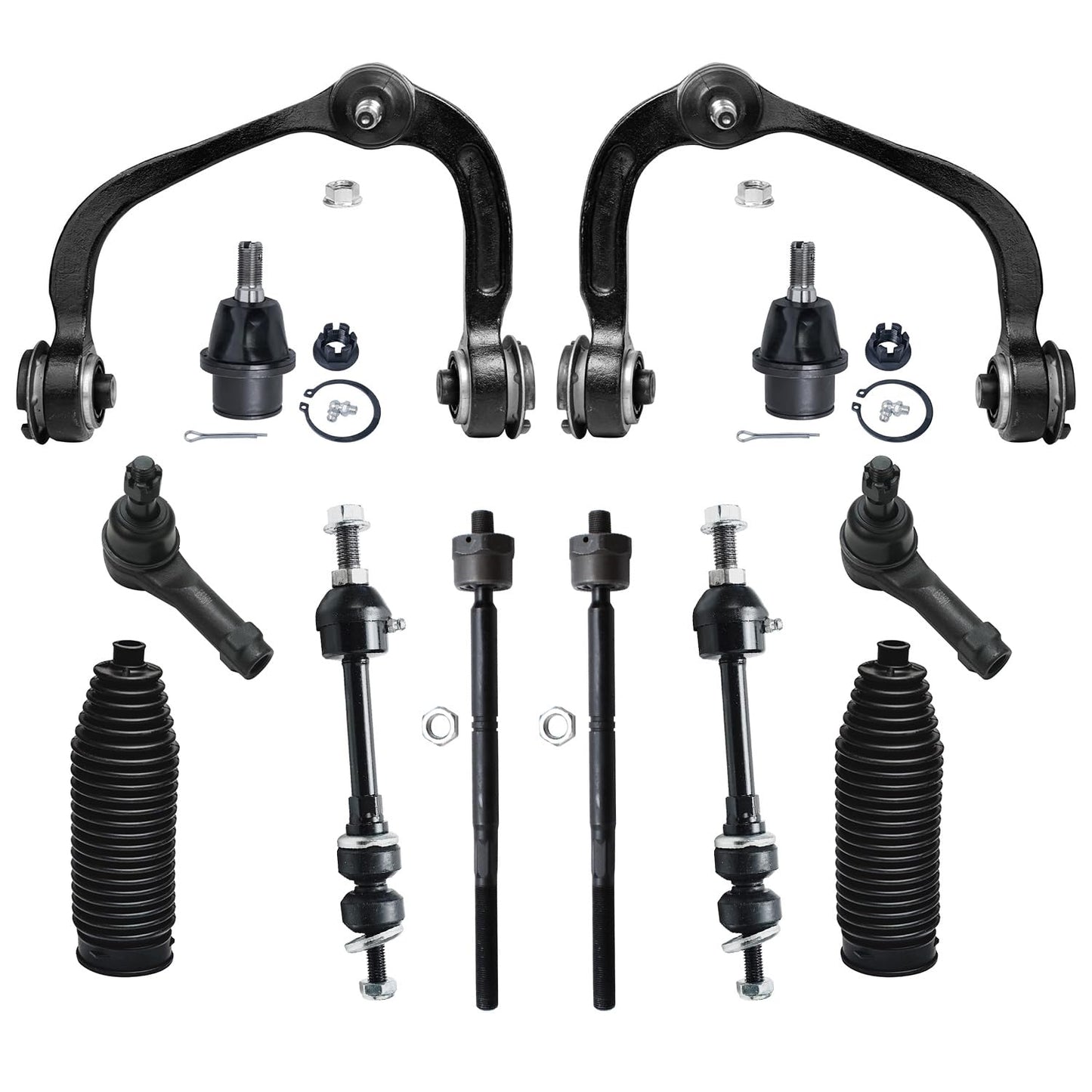 Detroit Axle - 12pc Front End Kit for 07-13 Chevy Silverado 1500 GMC Sierra | Suburban Yukon XL 1500 Tahoe Escalade ESV EXT, 2 Upper Control Arms 2 Sway Bars 4 Tie Rods 2 Lower Ball Joints 2 Boots