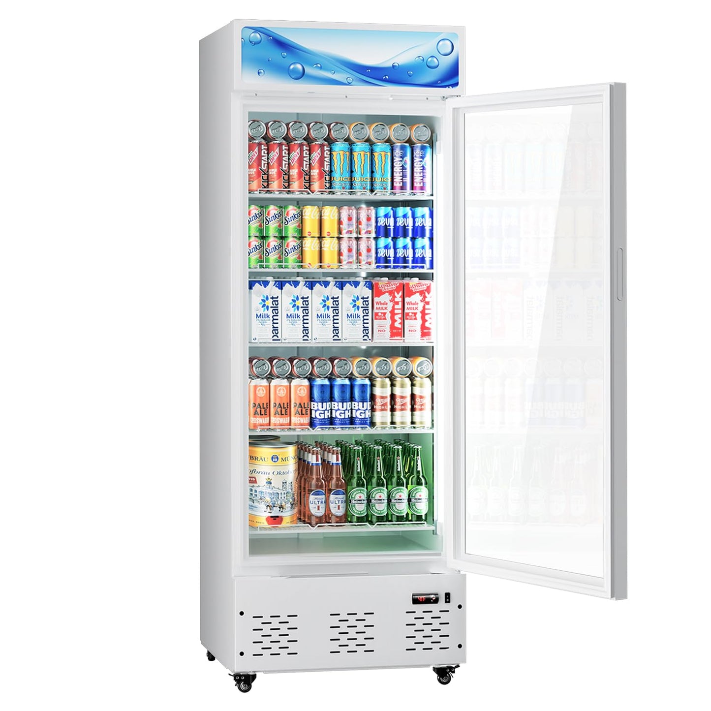 26.8'' W Commercial Beverage Refrigerator, 15 Cu.ft Upright Display Merchandiser Cooler Fridge with LED Light, Adjustable Shelves & Lockable Door for Restaurant Grocery Stores Home, White