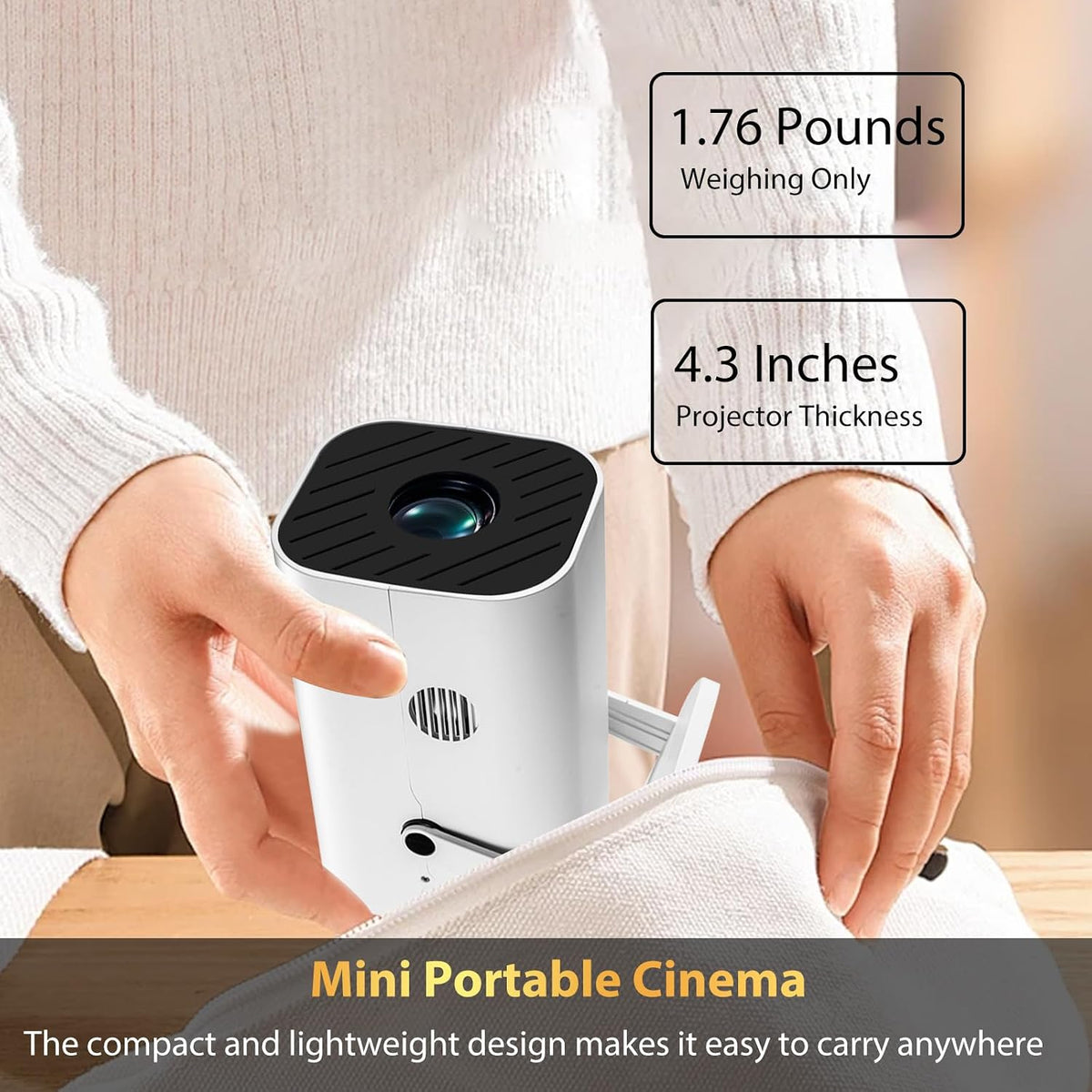 【Built-in APPS & Electric Focusing & 210° Rotation】Mini Projector With Wifi And Bluetooth, Smart Video Projector, Movie Projector for Bedroom, Supports Smartphones/TV Stick/PS5/iPad/Laptop/HDMI/USB