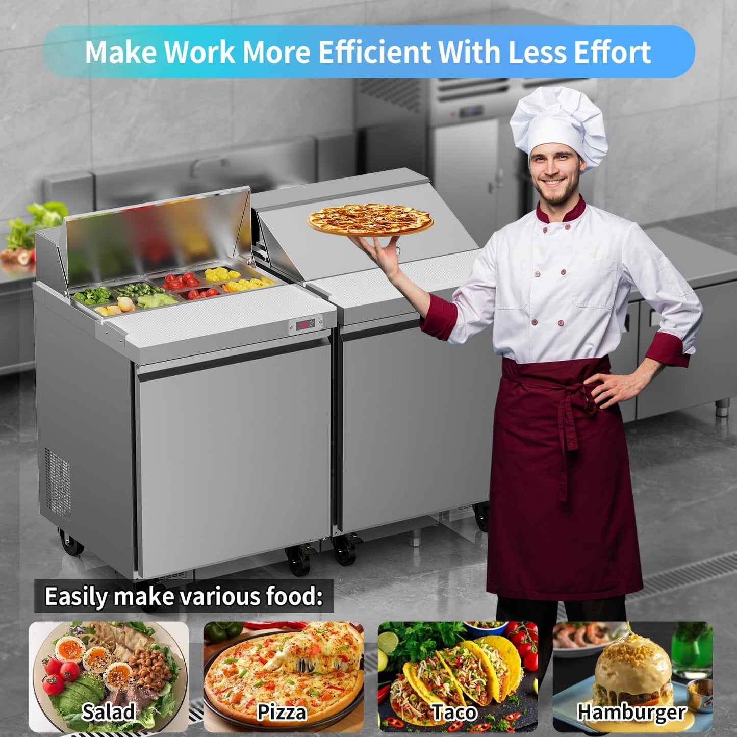 48" W Commercial Refrigerator Sandwich Salad Prep Table Refrigerator Stainless Steel with 12 Pans, Kitchen Equipment for Restaurant, Bar, Shop, Buffet, etc