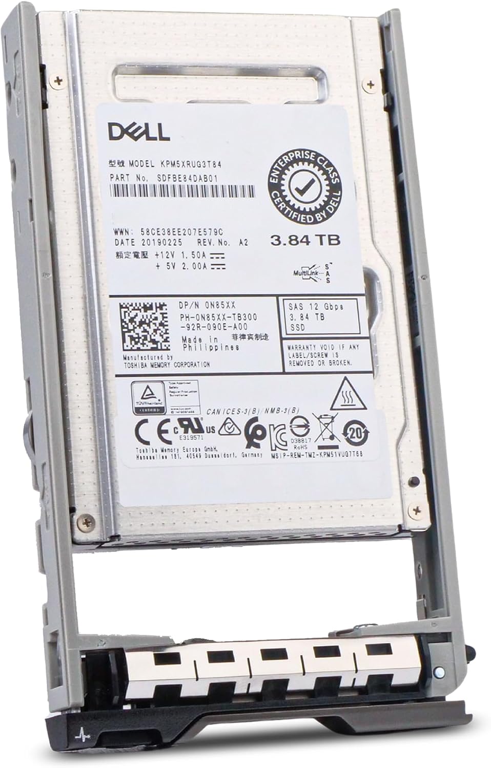 Dell 3.84TB SAS 12Gb/s TLC 2.5in Enterprise PowerEdge Read-Intensive SSD for: R630, R730, R730xd, R830, R930, R620, R720, R720xd, R520, R420 0N85XX G13 (Renewed)