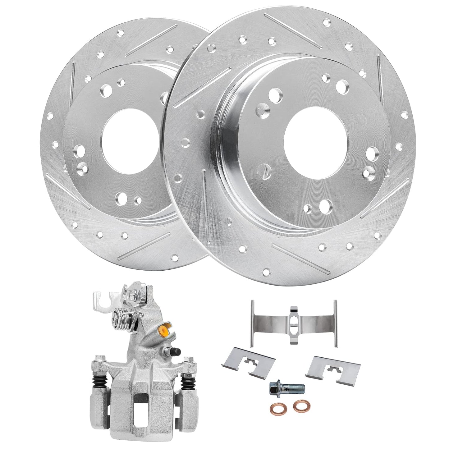 Detroit Axle - Front Brake Kit for Chevy GMC Silverado Sierra Suburban Express Savana 1500 Tahoe Yukon XL Escalade ESV EXT XTS Drilled & Slotted Brake Rotors Ceramic Brakes Pads : 12.99'' inch Rotor