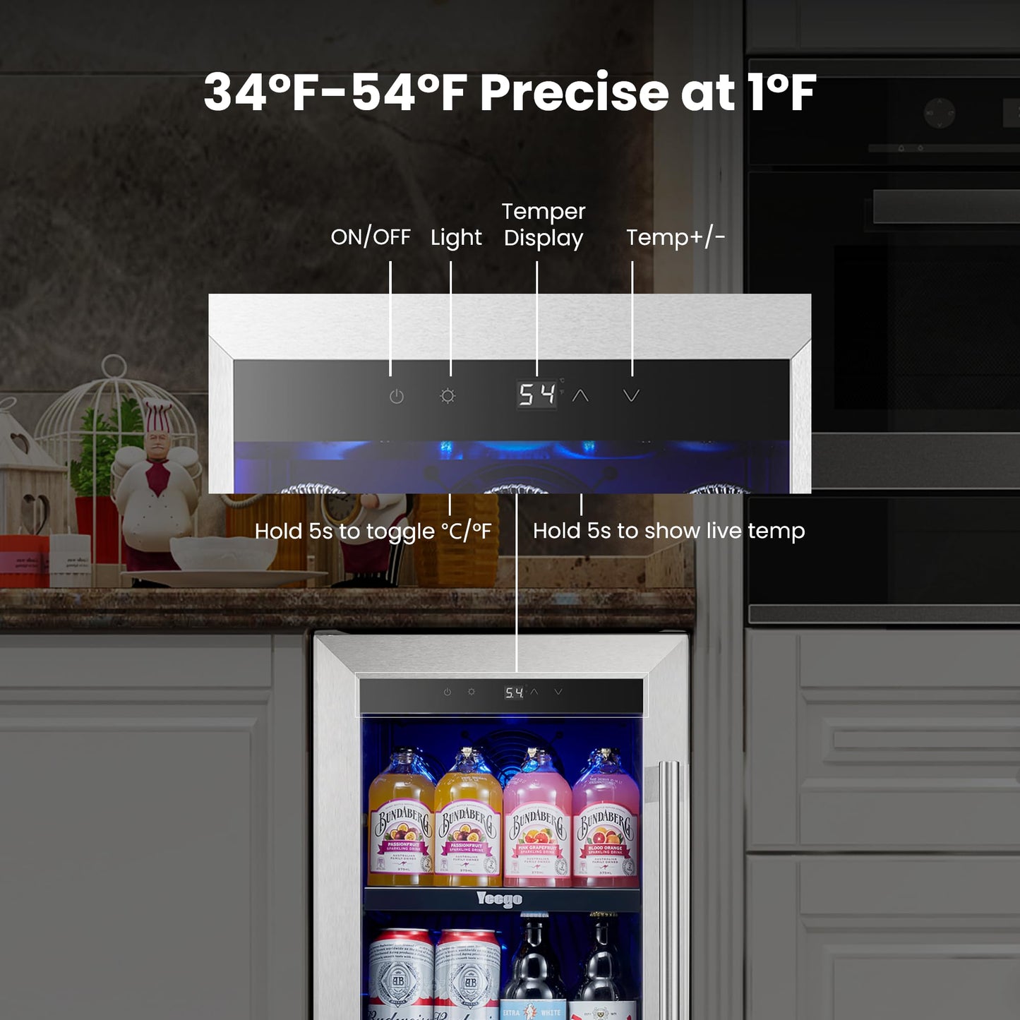 Yeego 24-Inch Beverage Refrigerator, Built-In or Freestanding Beverage Cooler, Up to 180 Cans, Glass Door Mini Fridge for Soda, Beer, Water & Wine (Left-Hinged)