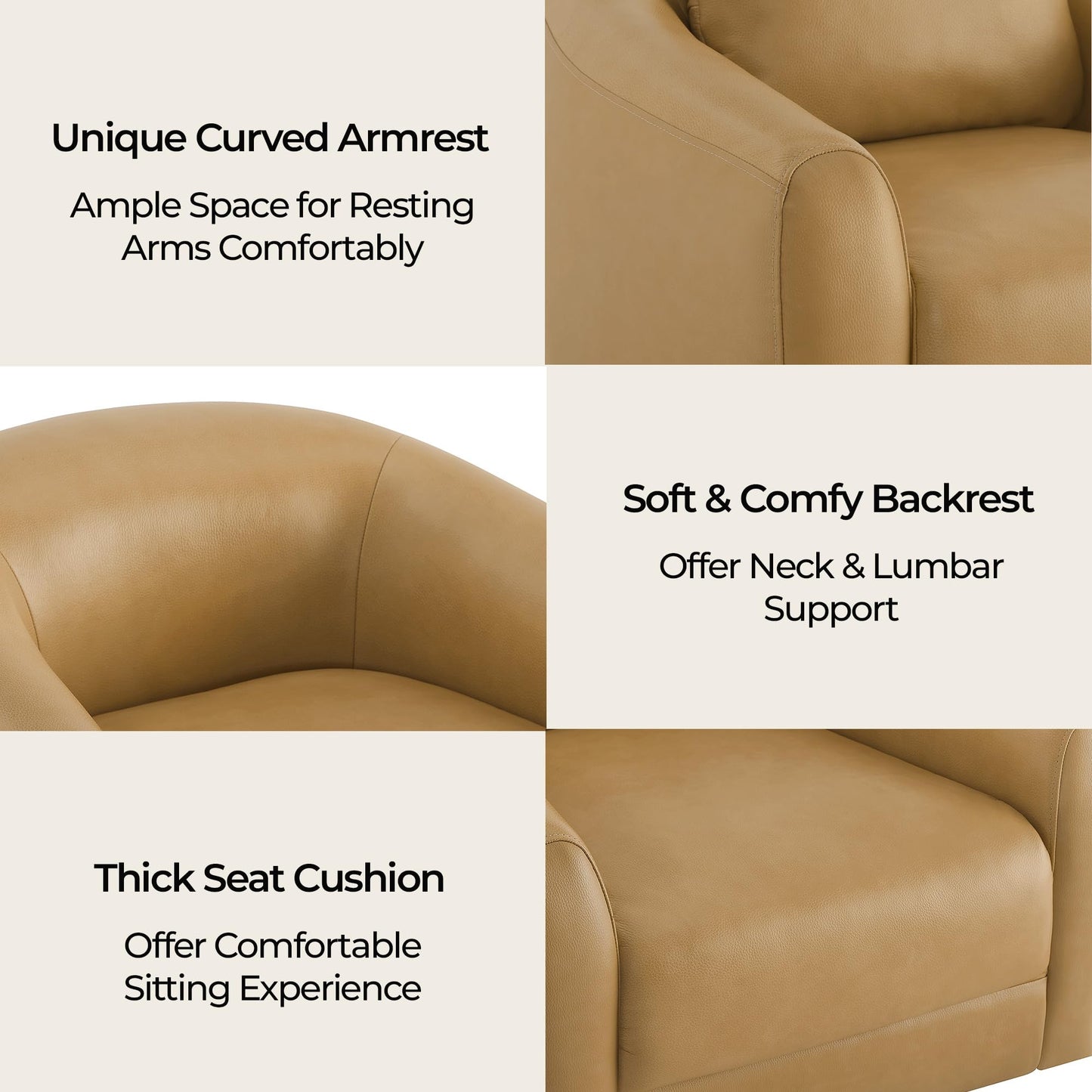 CHITA Genuine Leather Swivel Accent Chair, FSC Certified Mid Century Modern Arm Chair with Wood Base for Living Room and Bedroom, Fully Assembled, Sand