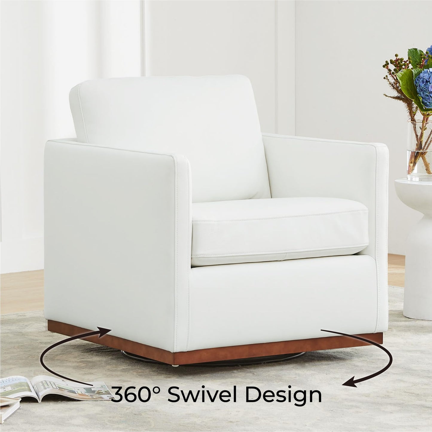 CHITA Genuine Leather Swivel Accent Chair, FSC Certified Mid Century Modern Arm Chair for Living Room and Bedroom, Fully Assembled, Saddle