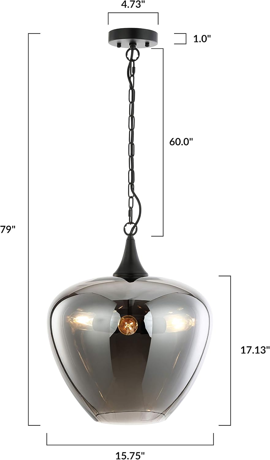 Light Society Malibu Pendant Light, Smoke Glass with Black Finish, Contemporary Mid Century Modern Style Lighting Fixture