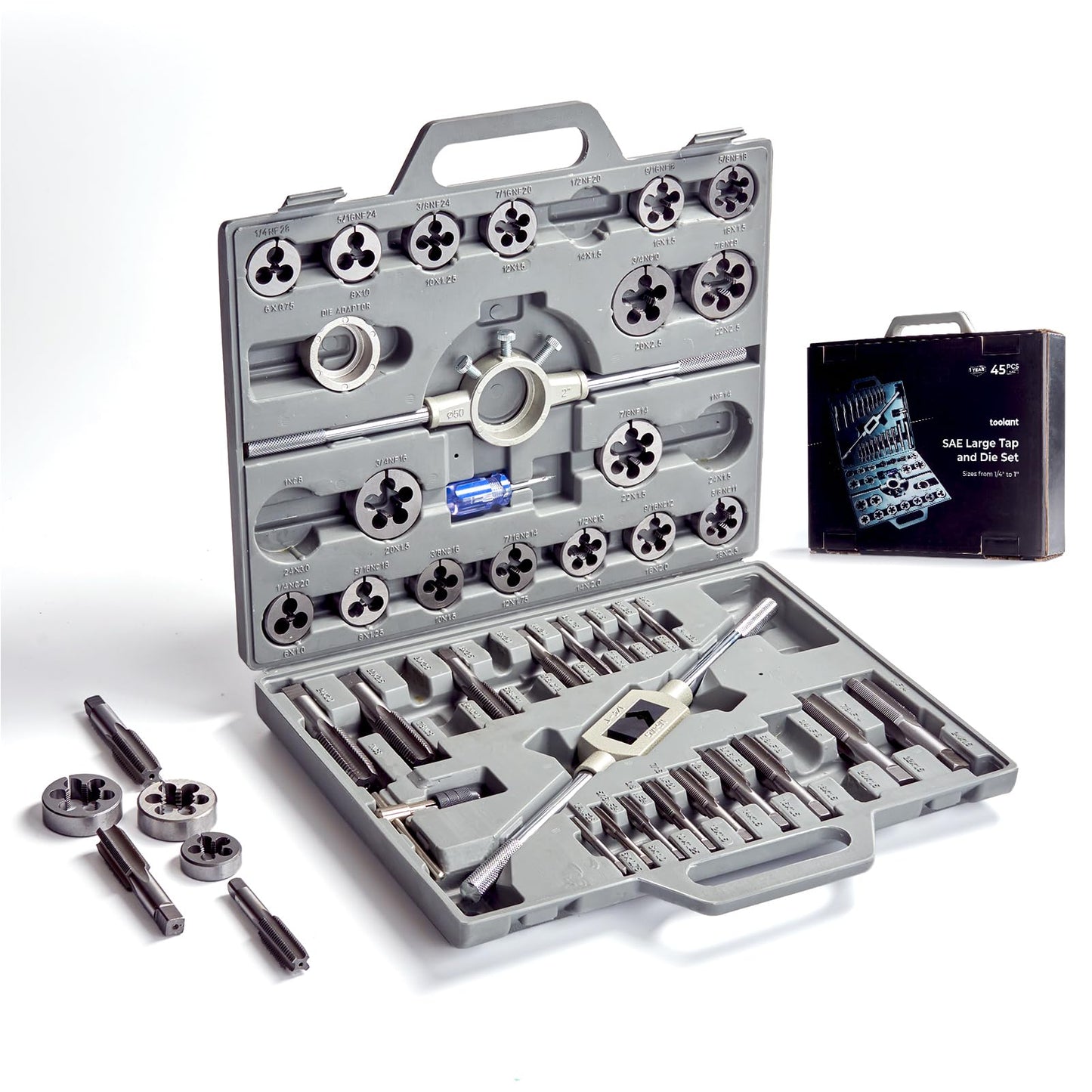 toolant 127 Piece Ratcheting Tap and Die Set, SAE/Metric Tap and Die Set with Assortment Drill Bit for Threading, Double-Layer Tool Box