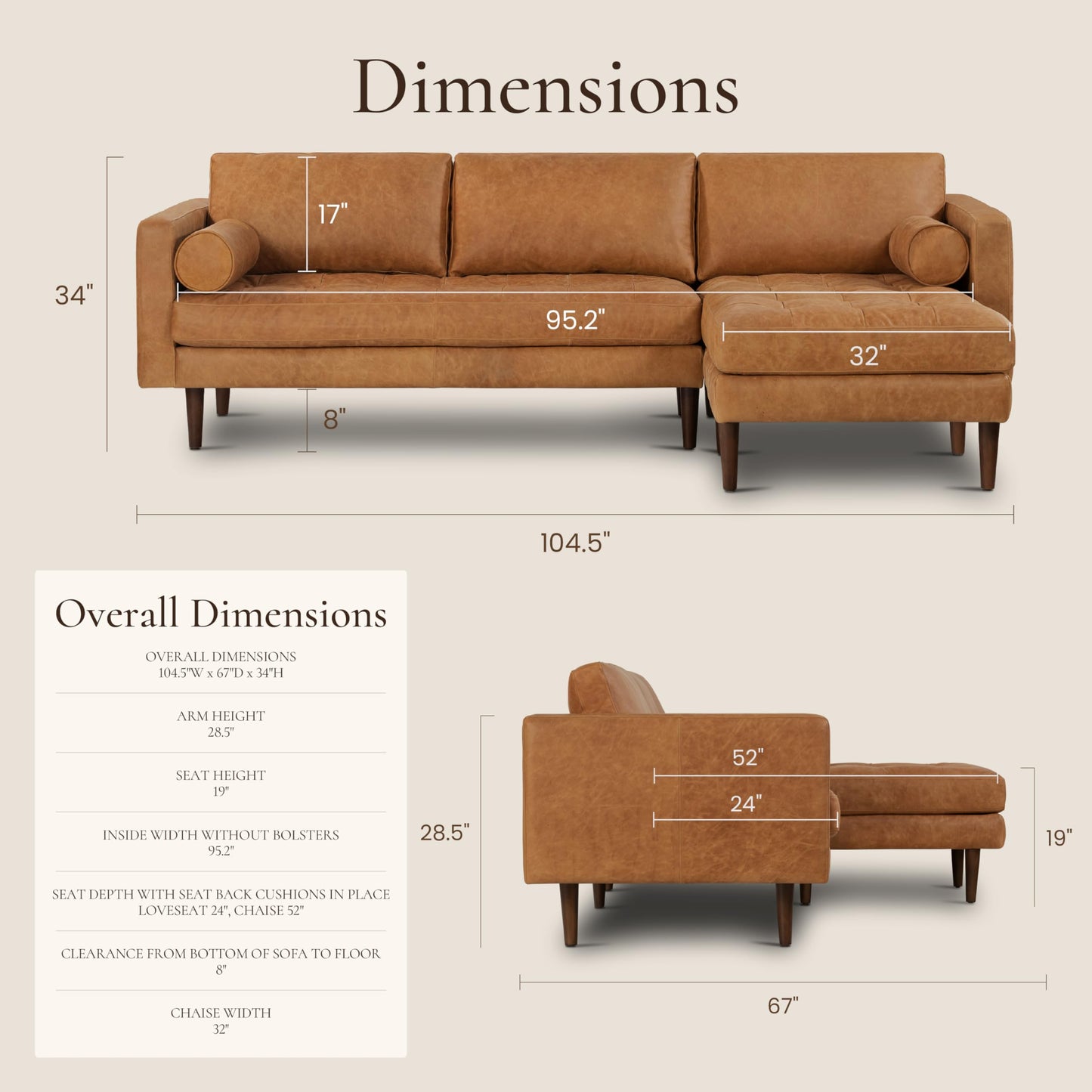 POLY & BARK Napa 82" Leather Pull‑Out Sleeper Sofa – Full‑Grain Italian Leather Upholstery,Tri‑Layer Mattress & Storage Console –Sophisticated Multi‑Functional Sofa Bed for Living Rooms & Guest Spaces