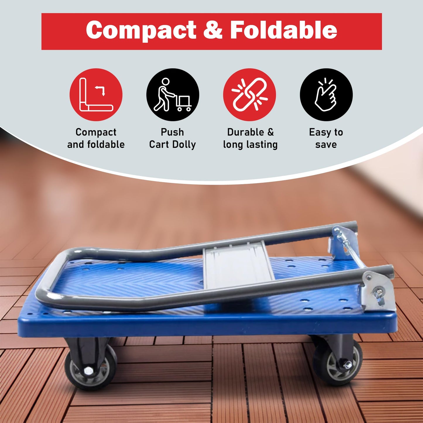 330 lbs Foldable Platform Truck Dolly with Swivel Wheels, Heavy Duty Moving Platform Hand Truck, 28 x 18 x 33.8 inches (PH150PVC)