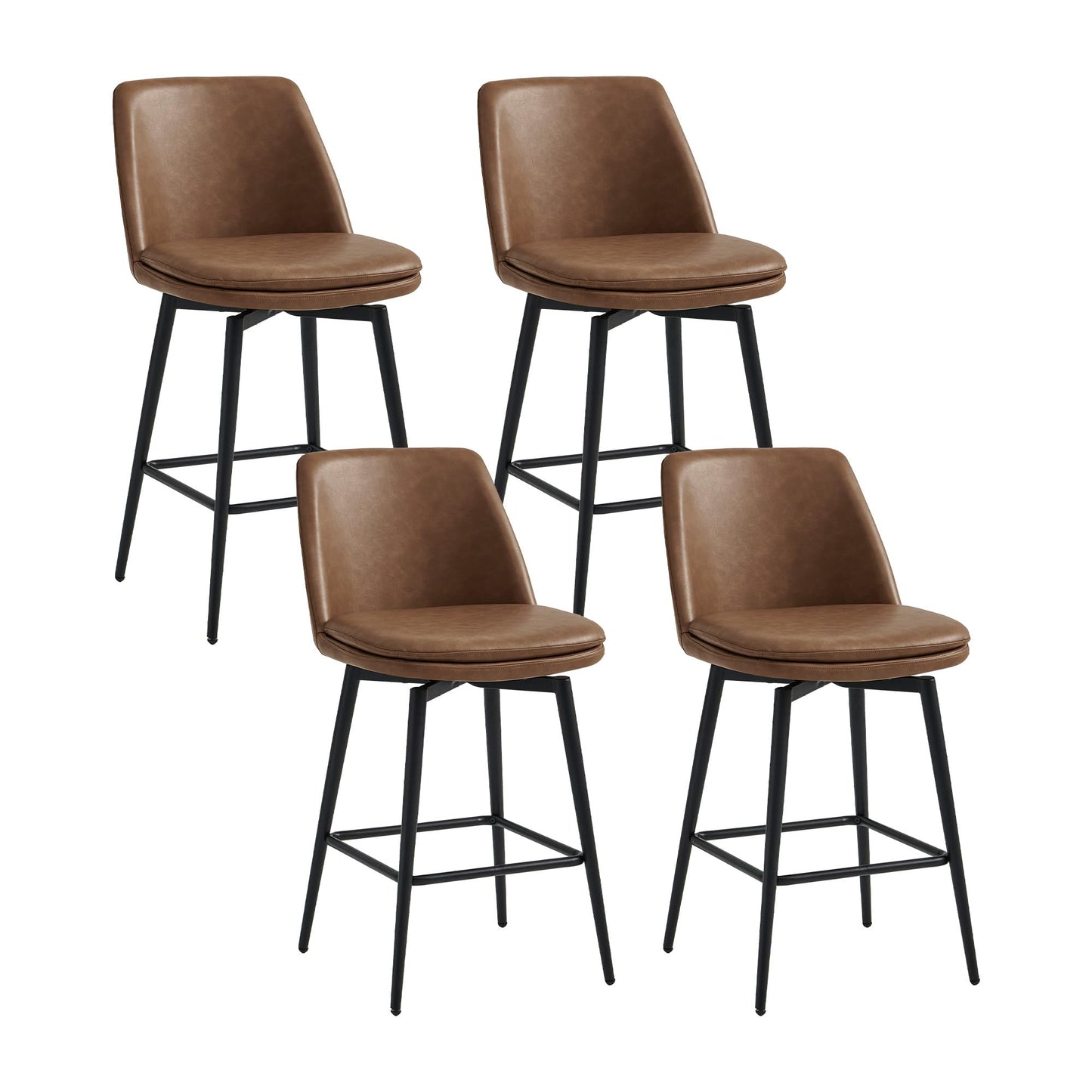 CHITA Swivel Bar Stools, 27.2" Counter Height Bar Stools Set of 3, FSC Certified Upholstered Modern Counter Stools, Metal Legs, Faux Leather, Saddle Brown
