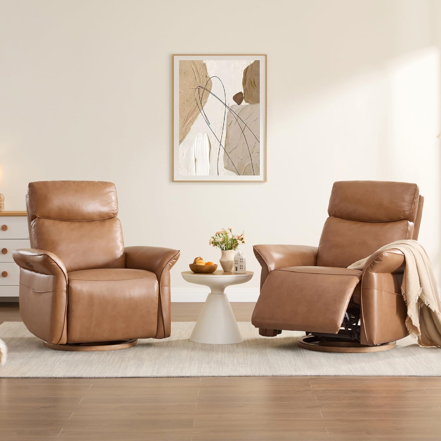 CHITA Power Recliner Chair, Electric Triple-Motor Swivel Glider Nursery Rocking Chair with Adjustable Power Headrest and Lumbar Support, GREENGARD Gold Certified, Solid Wood Base, Linen