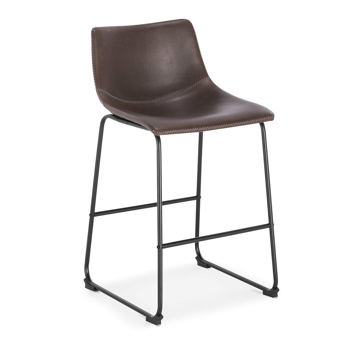 POLY & BARK Brinley Counter Stool Set of 3, Modern Armless Counter-Height Stools with Gently Curved Backrest and Wood Legs, Tan Faux Leather, for Kitchen Island or Breakfast Bar, 24" seat height