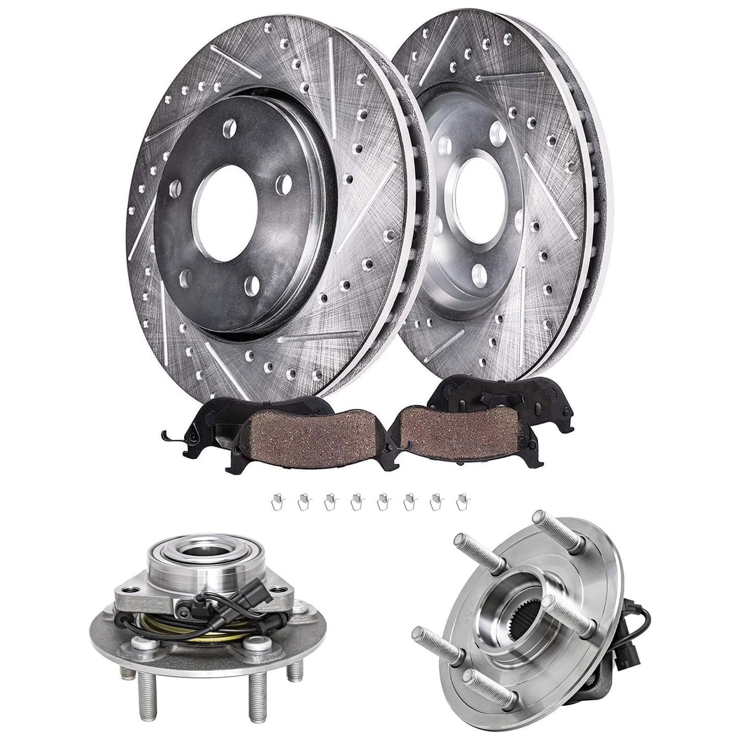 Detroit Axle - Front Brake Kit for 2003-2009 Toyota 4Runner 2005-2023 Tacoma 2007-2014 FJ Cruiser, Drilled & Slotted Brake Rotors and Ceramic Brakes Pads Replacement: 12.56" inch Rotor