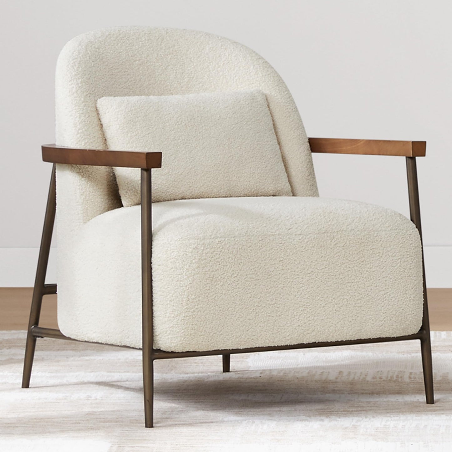 CHITA Accent Chair for Living Room Set of 2, FSC Certified Modern Upholstered Faux Sherpa Fabric Armchair with Metal Frame and Wooden Armrests, Camel