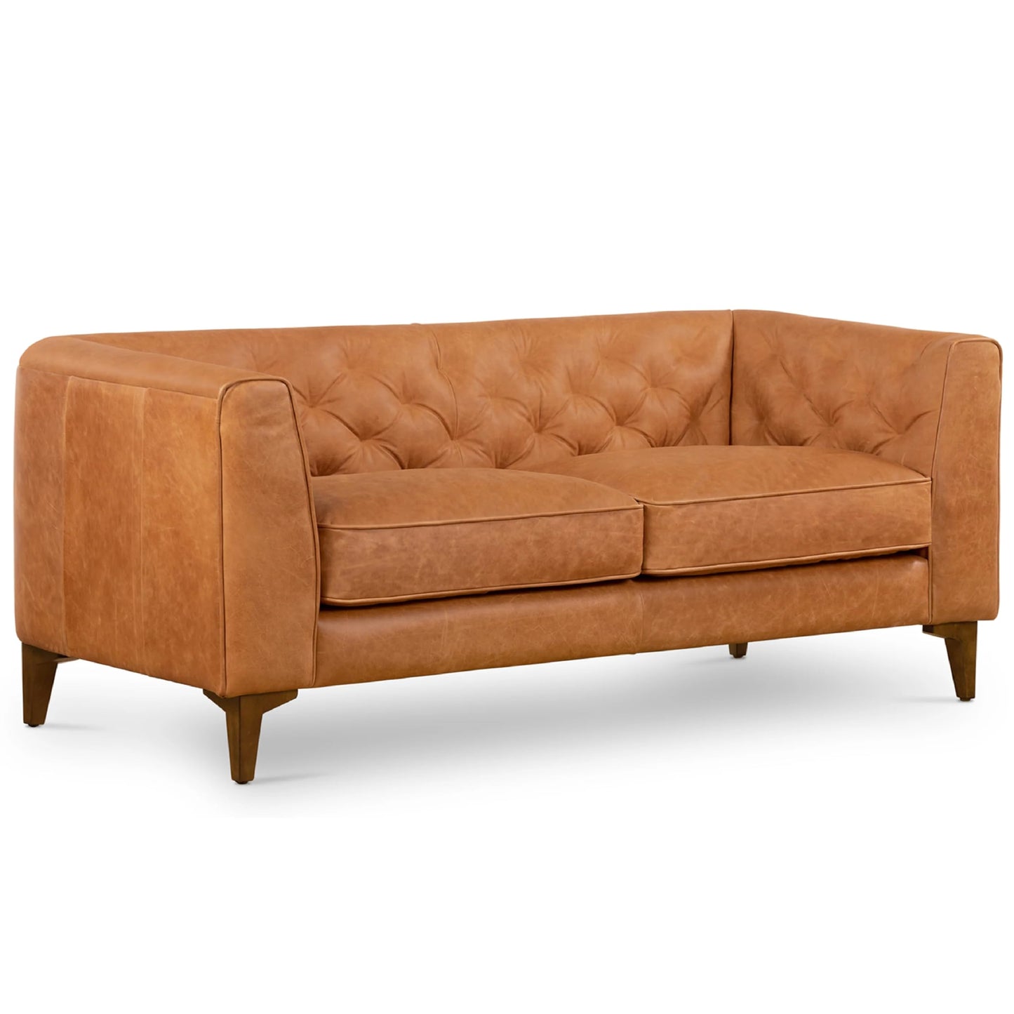 POLY & BARK Essex 89” Full-Grain Italian Leather Sofa – Tufted Back, Feather-Down Comfort, Solid Wood Frame, Cognac Tan