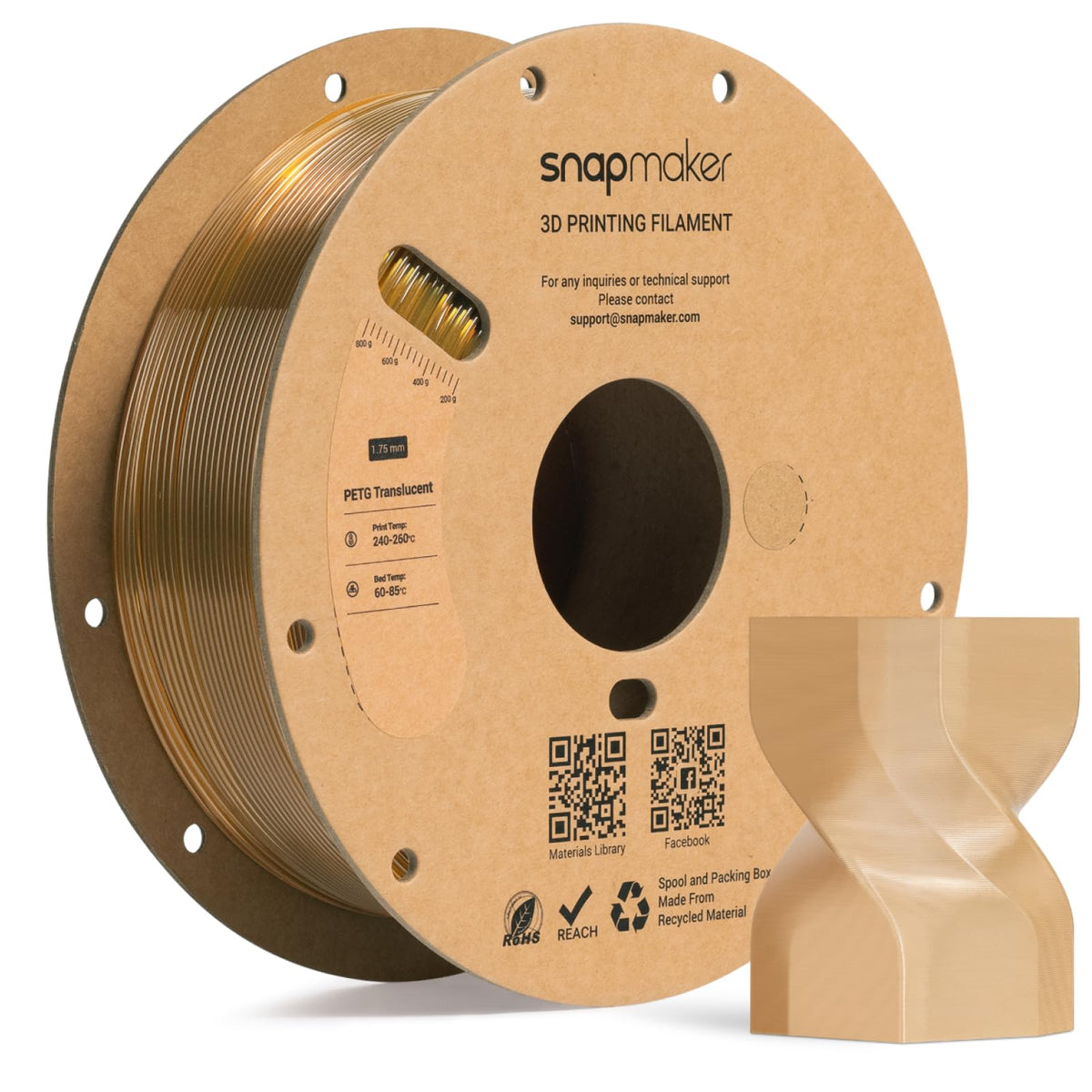 Snapmaker PETG Filament 1.75mm,PETG HF 3D Printer Filament 1kg(2.2lbs)