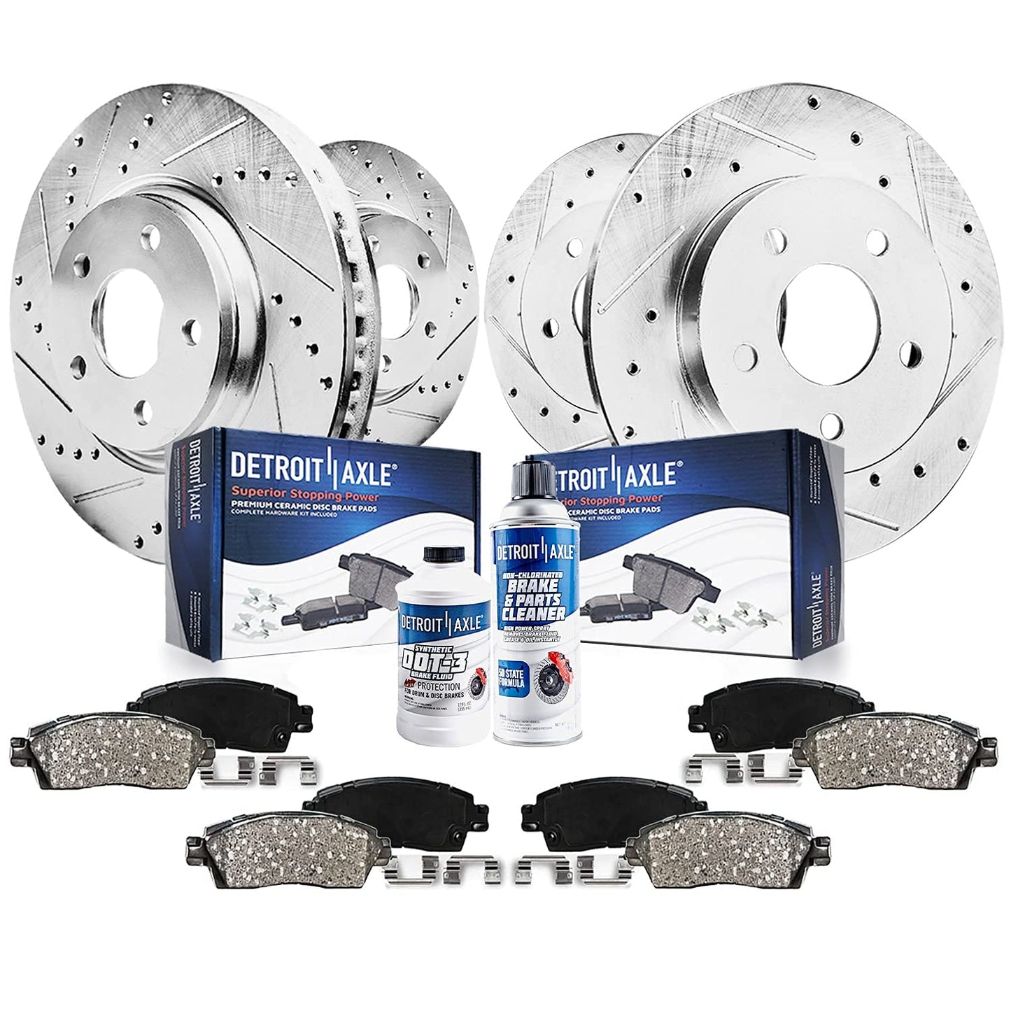 Detroit Axle - Brake Kit for Chevy GMC Silverado Sierra 1500 Tahoe Yukon XL Suburban Escalade ESV Drilled Disc Rotors Ceramic Brakes Pads Replacement : 12.99" Front & 13.58" Rear Rotor