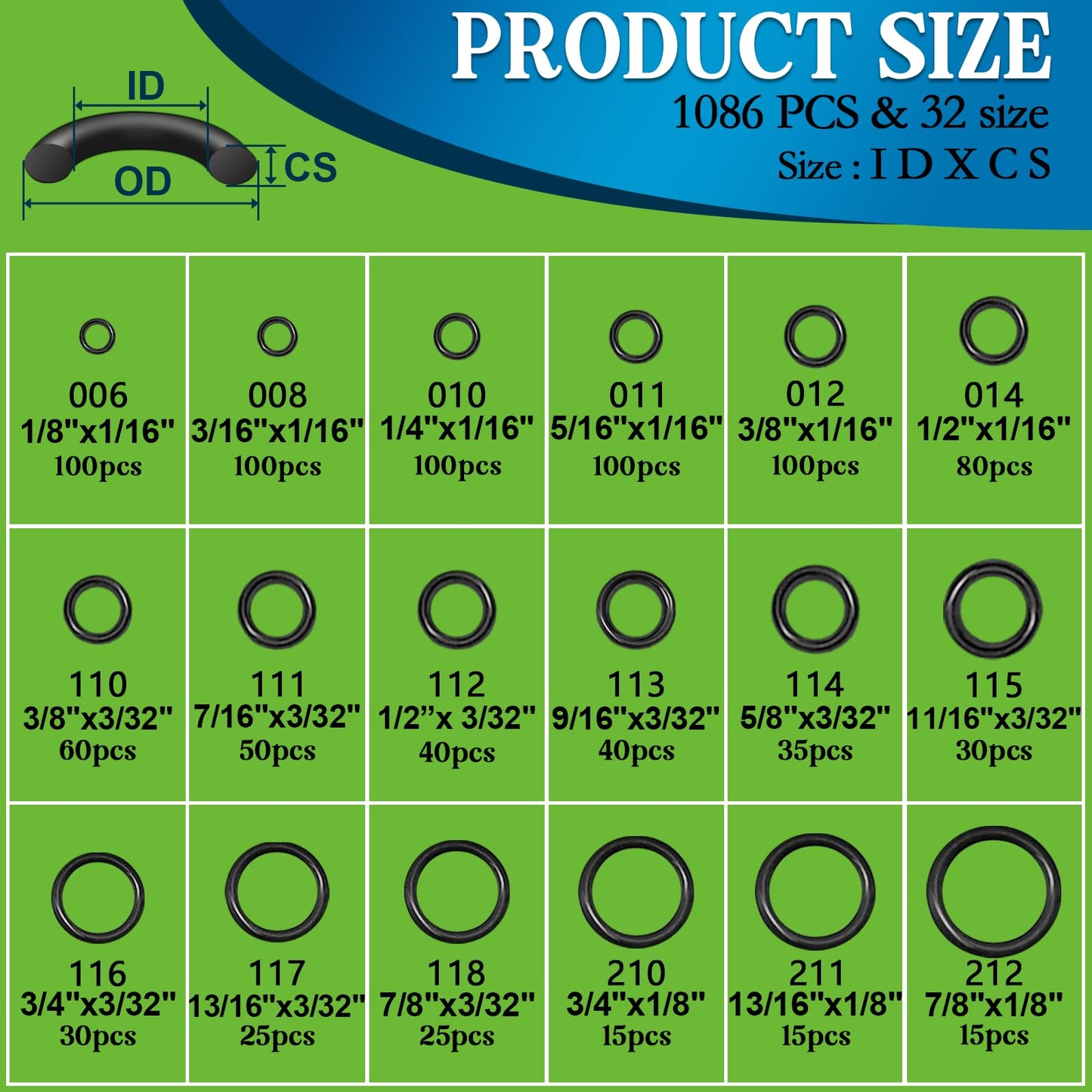 ZDBB 1010 Pcs Rubber O Rings Kit 22 Size Universal O-Ring Assortment Set for Automotive Faucet Pressure Washers Plumbing Sealing Repair,Air or Gas Connections,Resist Oil and Heat