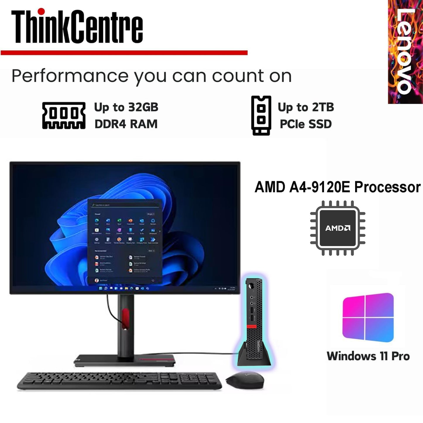 Lenovo Business Mini Desktop PC, AMD Processor, 8GB RAM, 128GB SSD, Dual Display Support, Wi-Fi, Bluetooth, USB & Ethernet Port, Windows 11 Pro, Compact, Quiet, and Space-Saving, w/Keyboard & Mouse