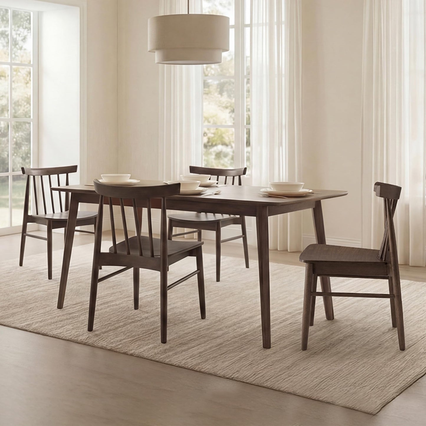 CHITA Soild Wood Dining Chairs Set of 4, Mid Century Modern Walnut Wood Kitchen Chairs with Curved Backrest, Dining Room Chair for Kitchen, Restaurant