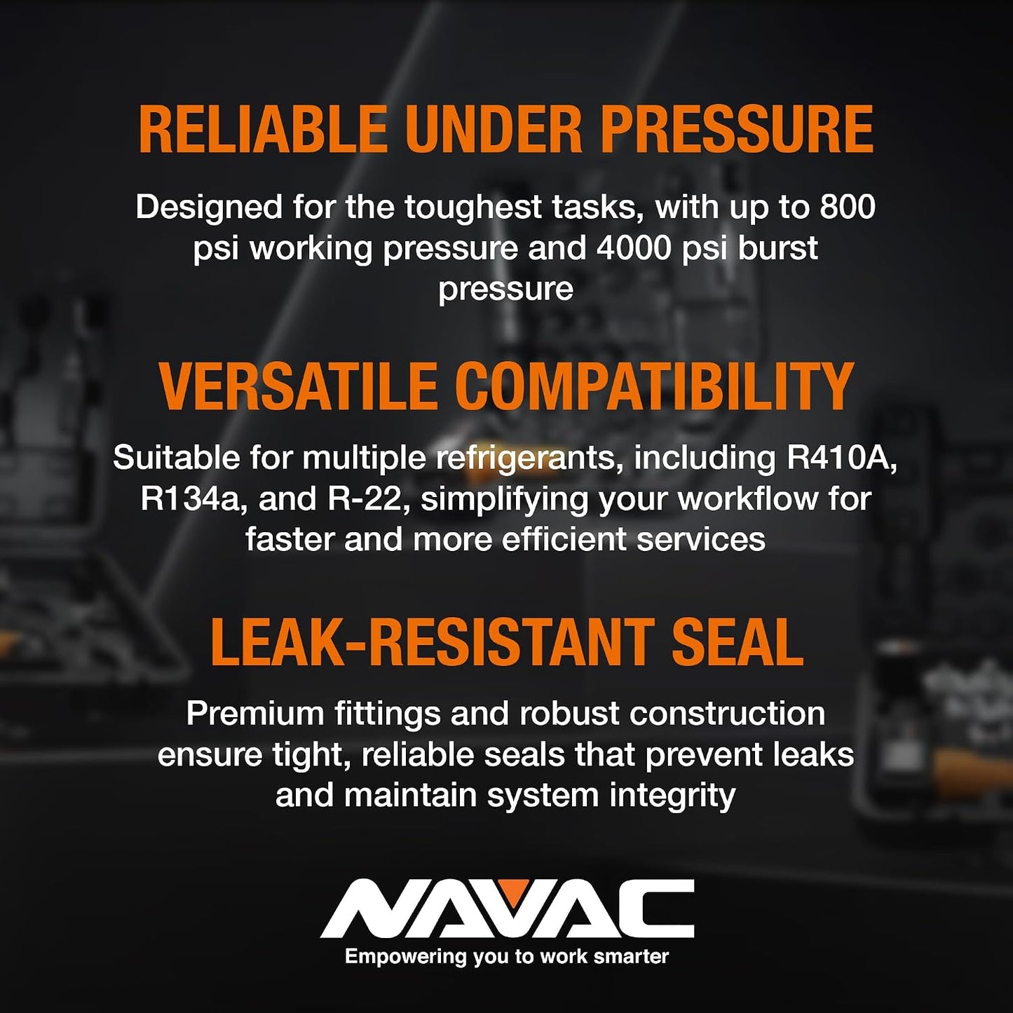 NAVAC NH5SC Refrigerant Hoses | 1/4" HVAC Charging Hoses with Ball Valve | Suitable for R410A, R134a, R-22 and Other Refrigerants | 5 Feet Long | 3-Color Hose Kit | 1 Year Warranty