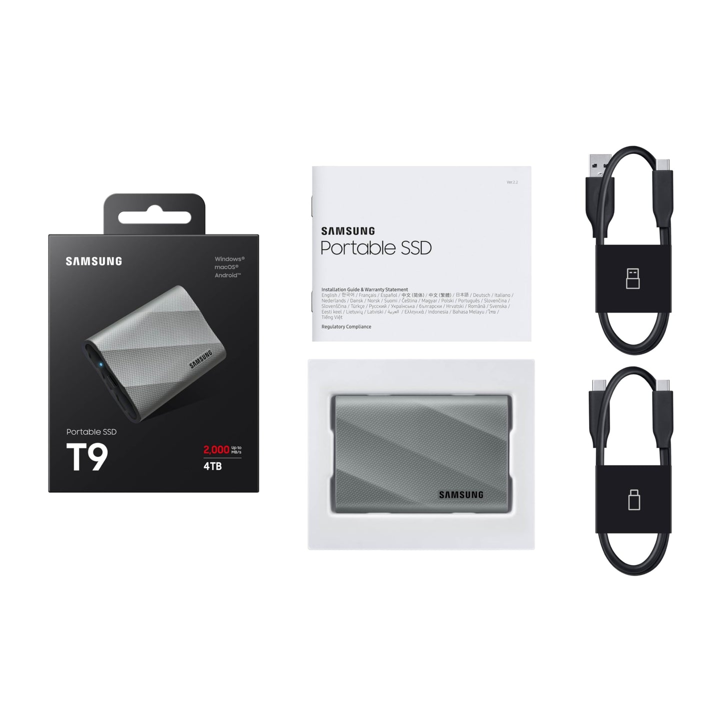 SAMSUNG T9 Portable SSD 4TB, USB 3.2 Gen 2x2 External Solid State Drive, Seq. Read Speeds Up to 2,000MB/s for Gaming, Students and Professionals,MU-PG4T0B/AM, Black (pack of 1)