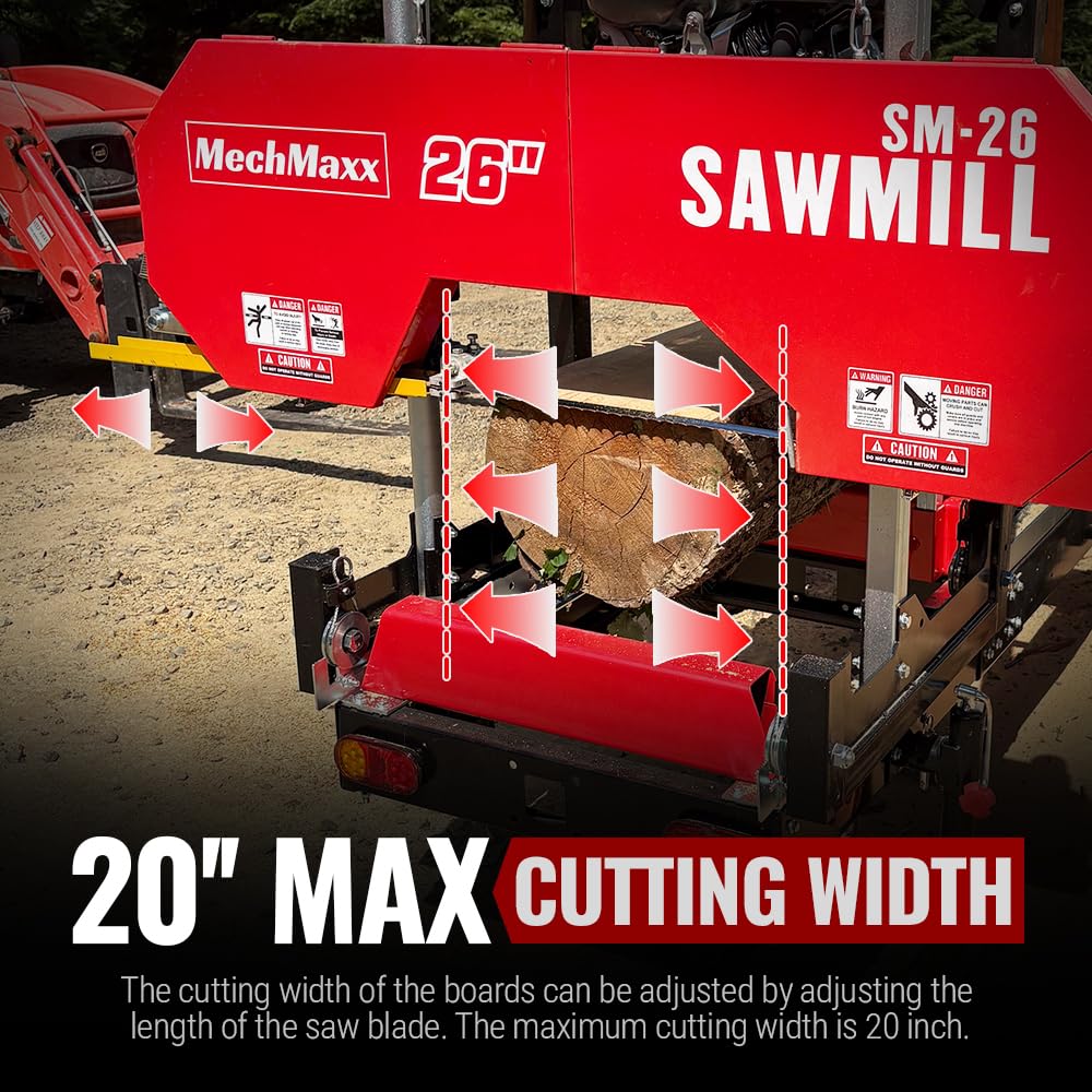 MechMaxx 32" Portable Sawmill, ZONSEN 459cc 15HP E-Start Gasoline Engine, 26.5" Board Width, 13' Track Length, Model SM-32