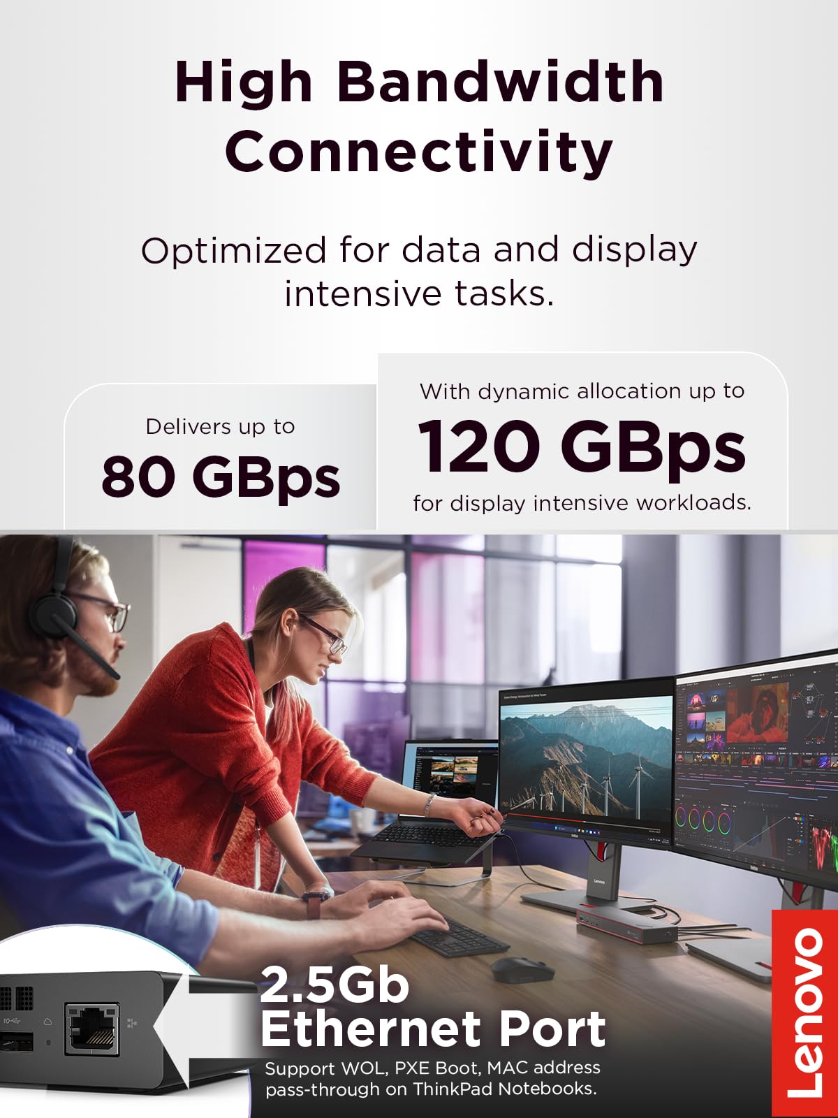 Lenovo ThinkPad Universal Thunderbolt 4 Dock, 4 Displays, Dynamic Power Charging up to 100W, Black